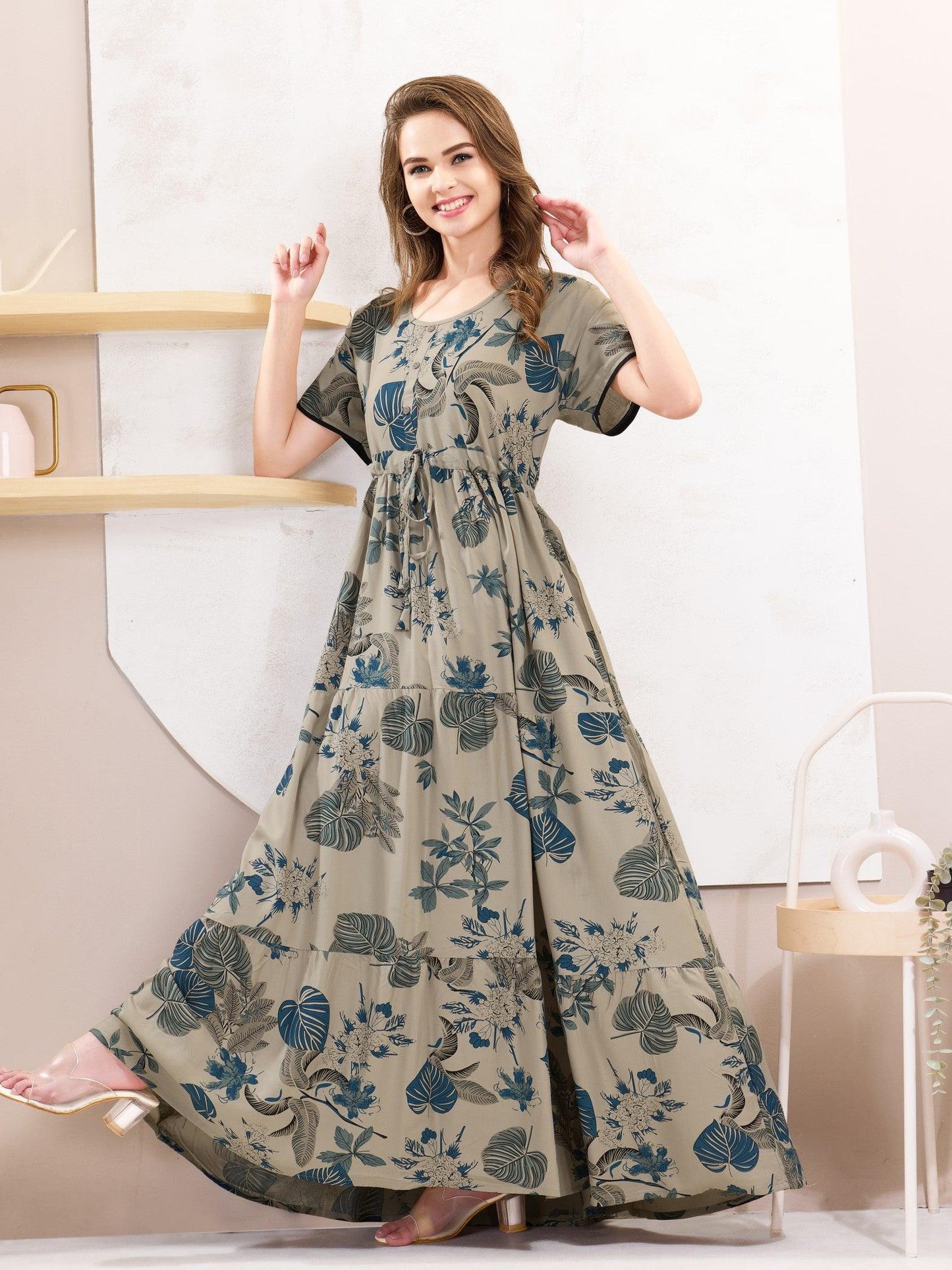 Soft Rayon Flare Nighty – Classic Comfort for Women - floramour.in