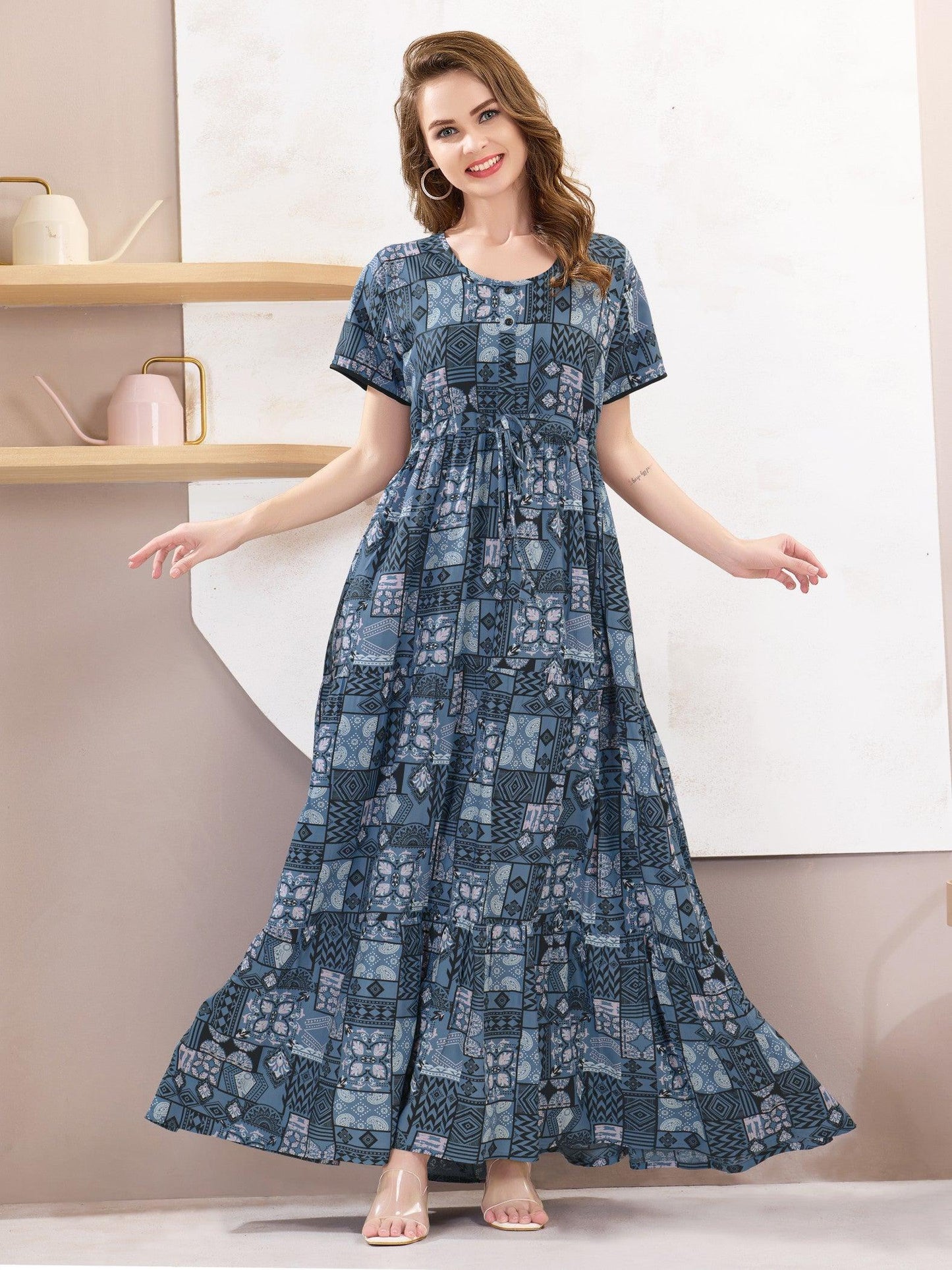 Soft Rayon Nighty – Comfortable Flare Design for Relaxing Nights - floramour.in