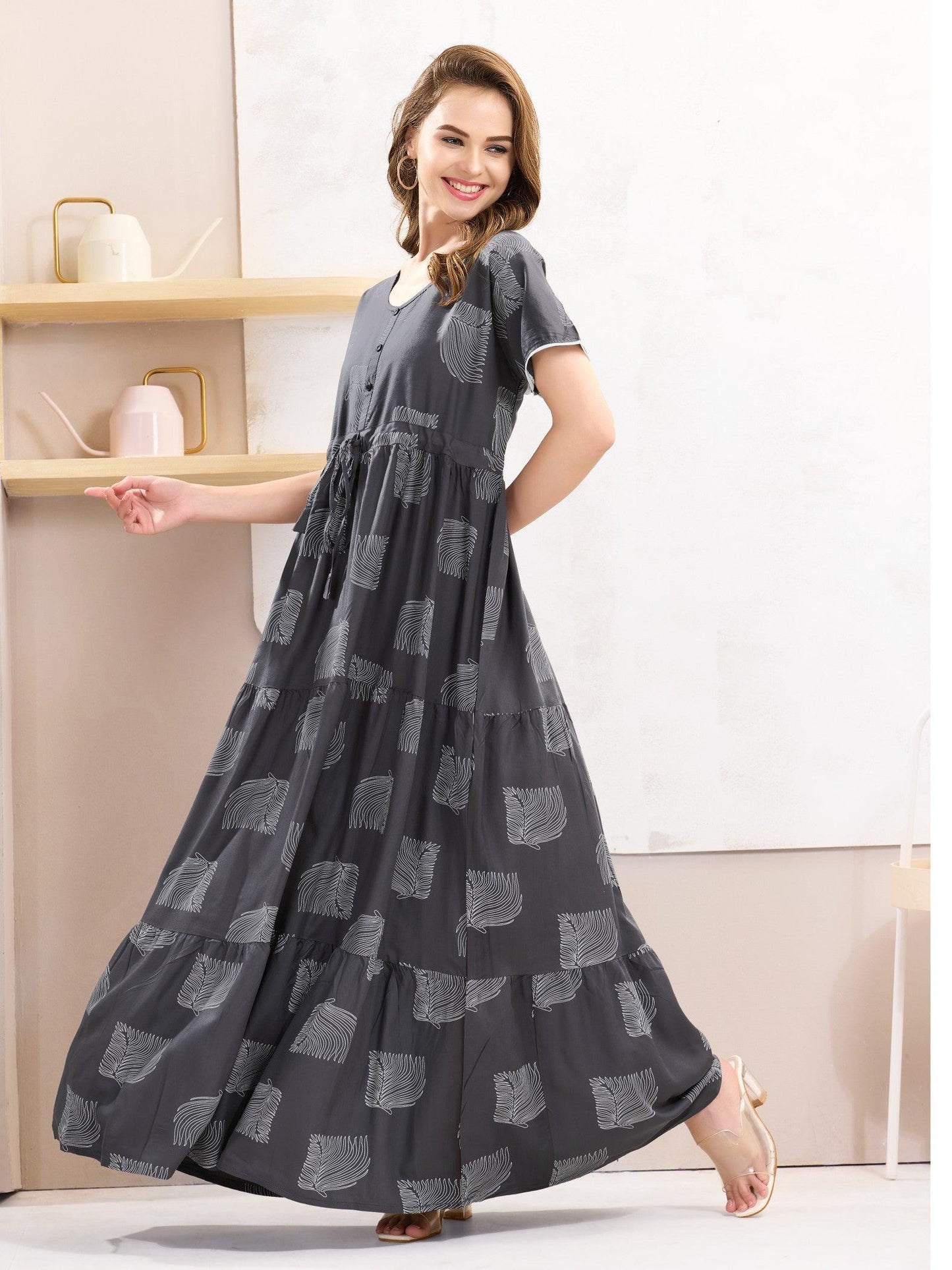 Stylish Rayon Flare Nighty – Effortless Elegance for Bedtime - floramour.in