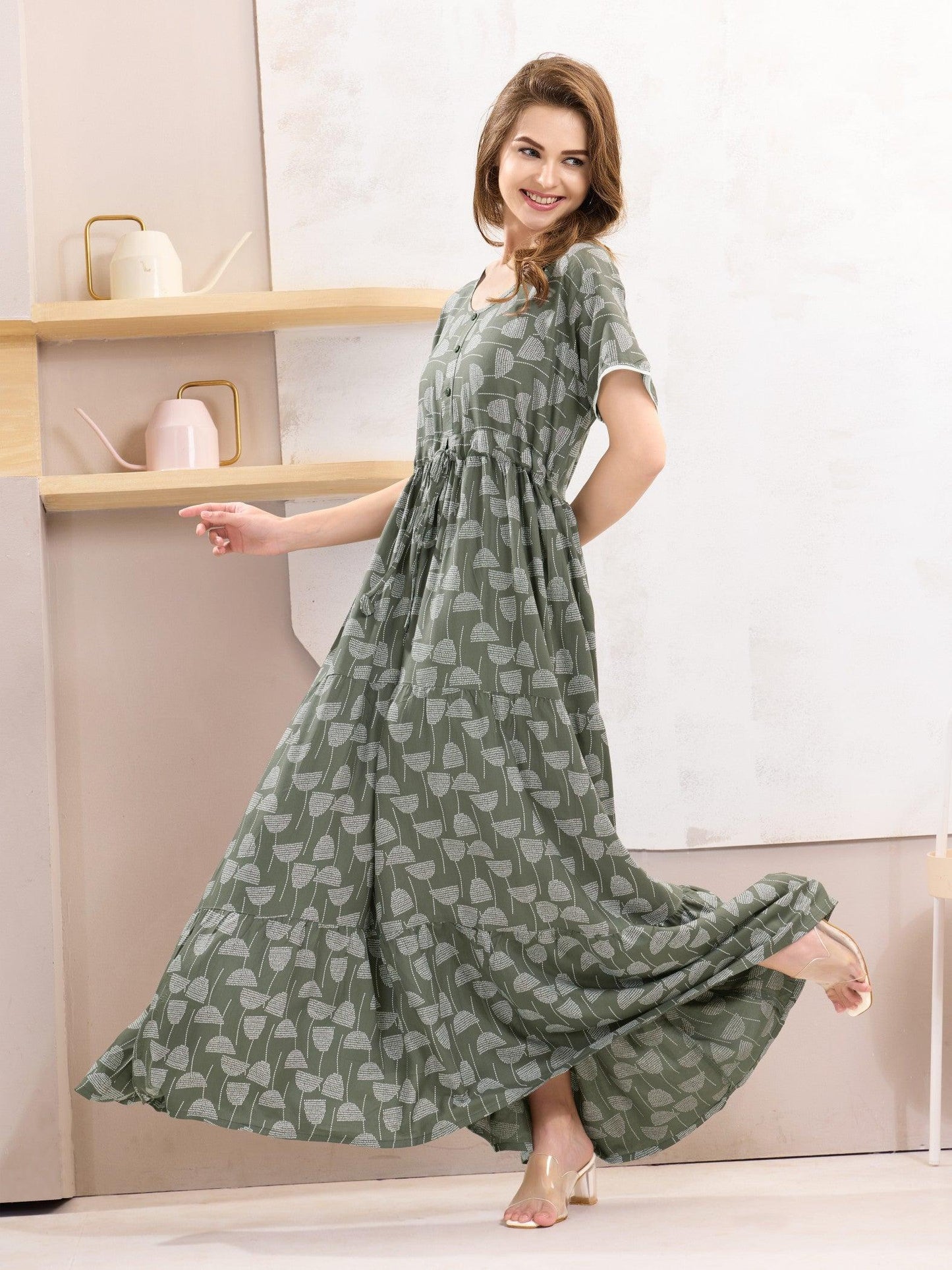 Women’s Rayon Flare Nighty – Chic & Cozy Sleepwear - floramour.in