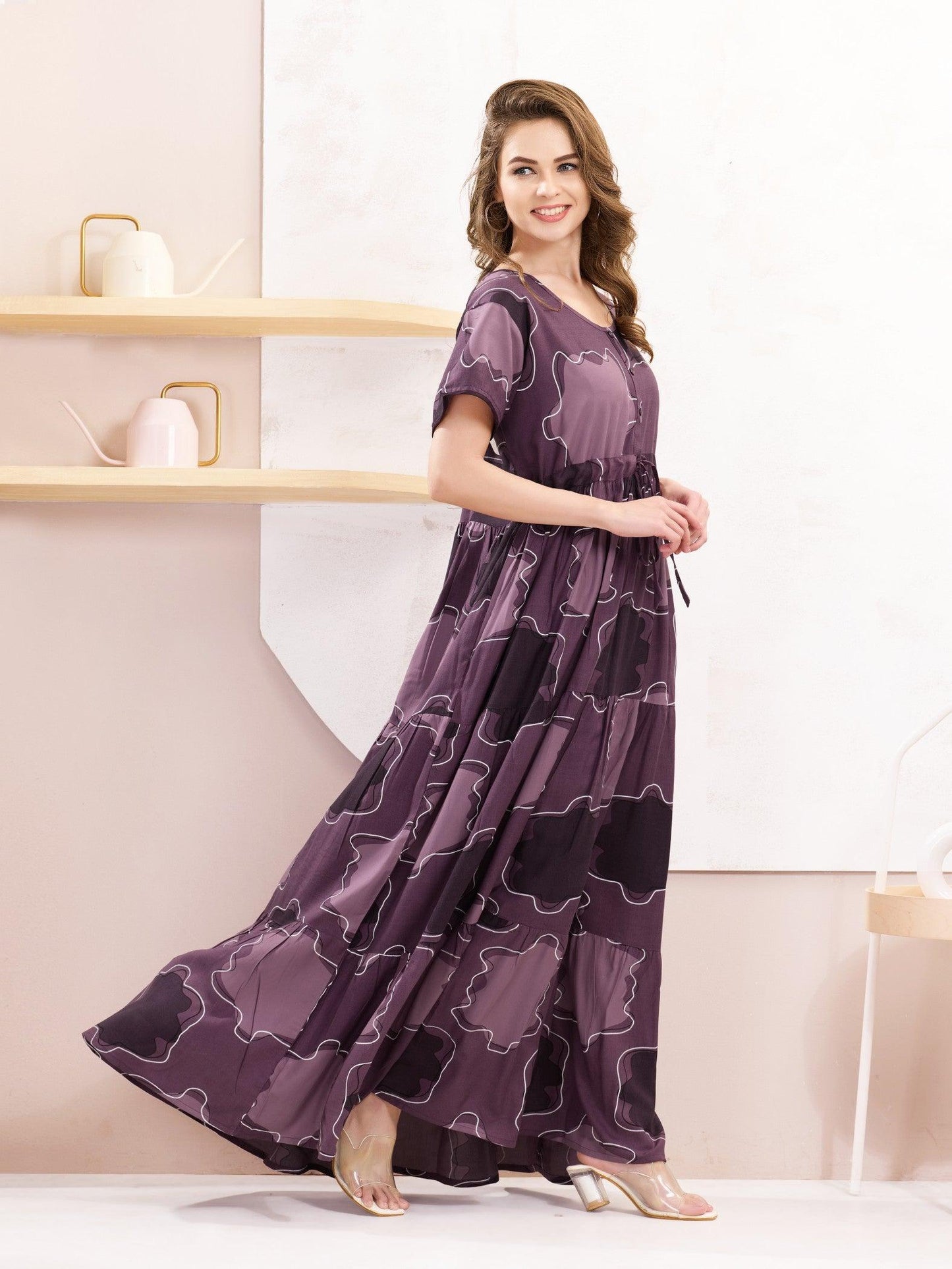 Elegant Rayon Flare Nighty – Comfort Meets Fashion - floramour.in