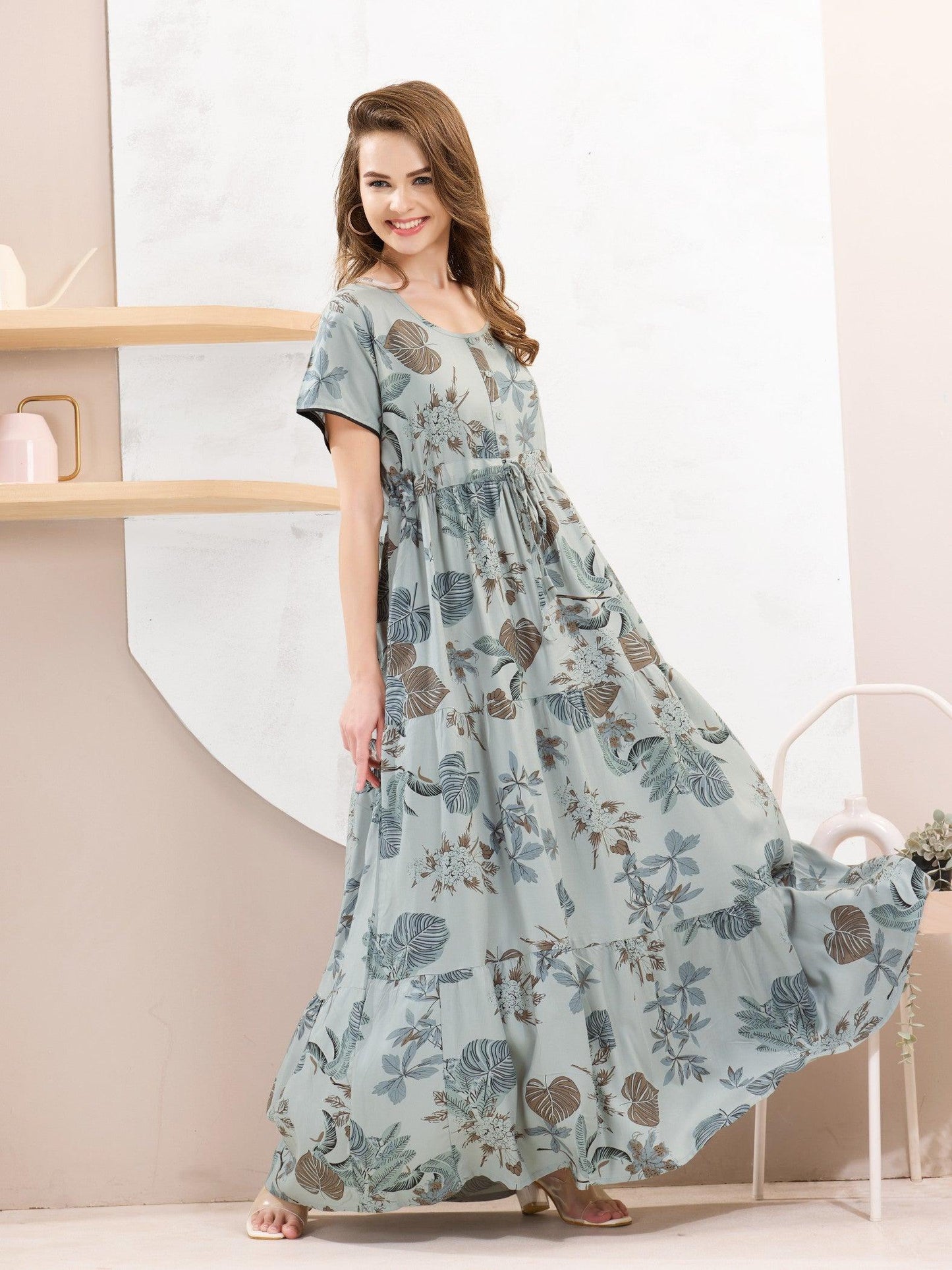Luxury Rayon Flare Nighty – Soft Fabric & Beautiful Flow - floramour.in