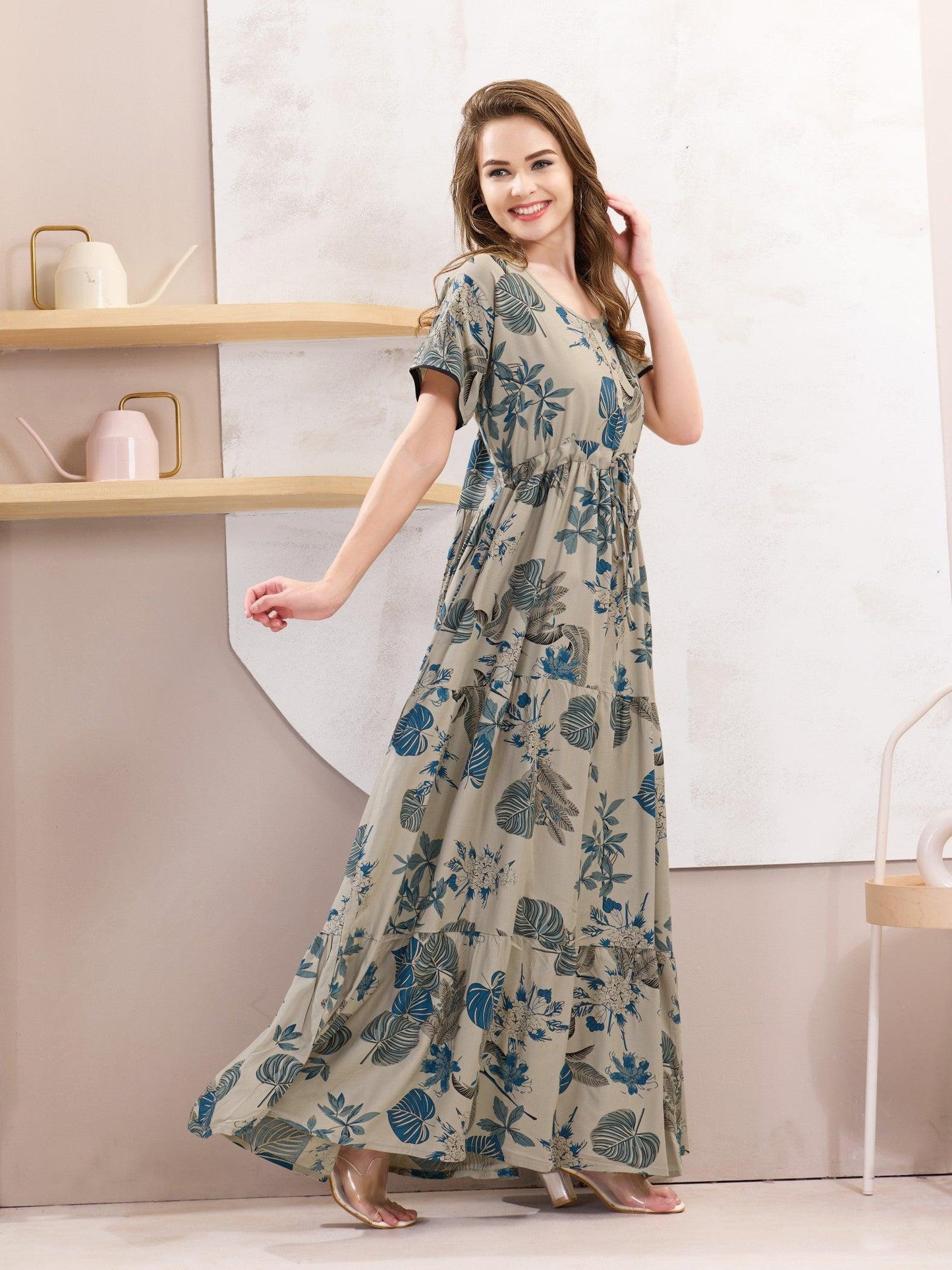 Soft Rayon Flare Nighty – Classic Comfort for Women - floramour.in