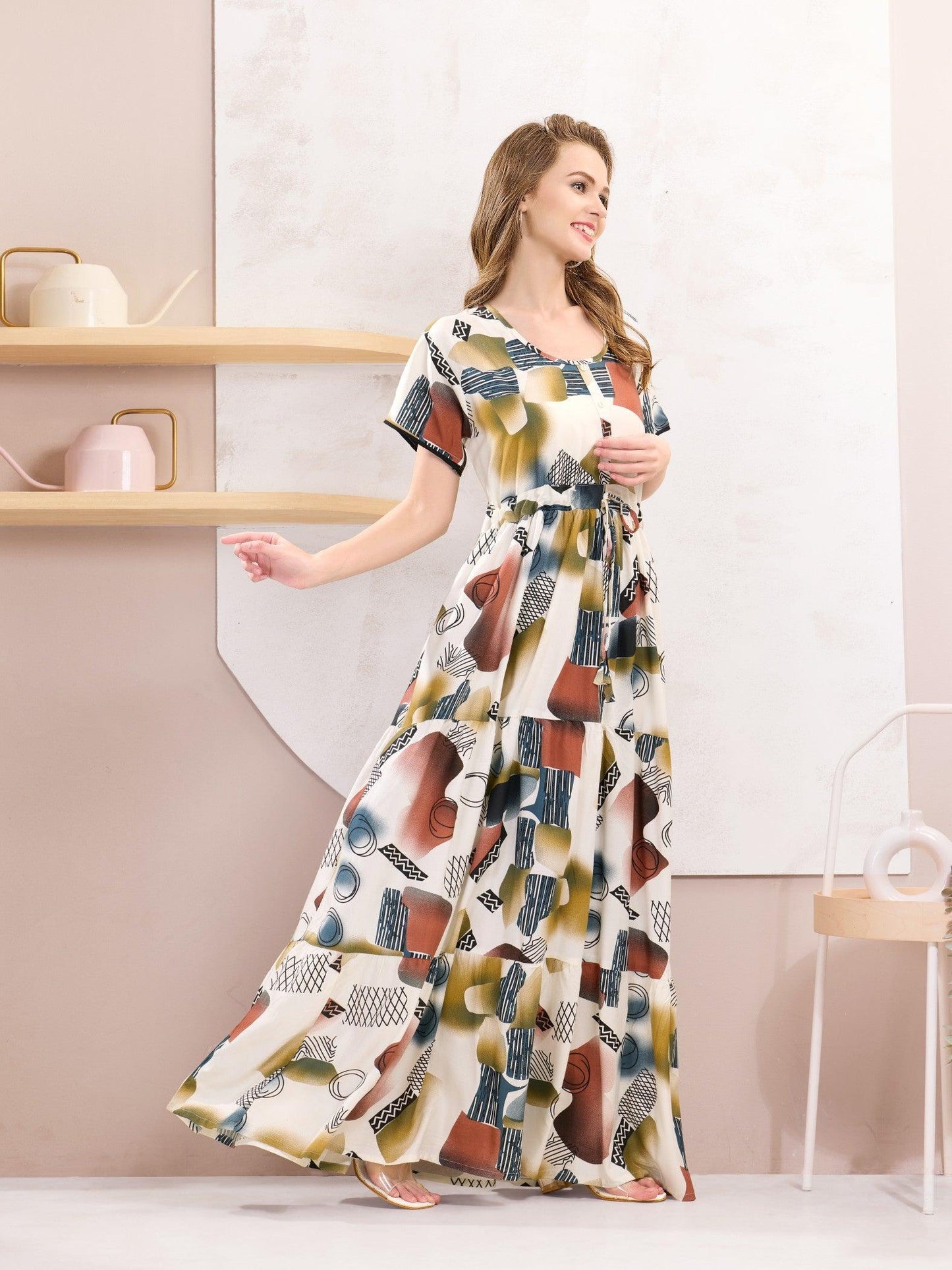 Soft & Stretchy Rayon Flare Nighty – Ultimate Comfort - floramour.in