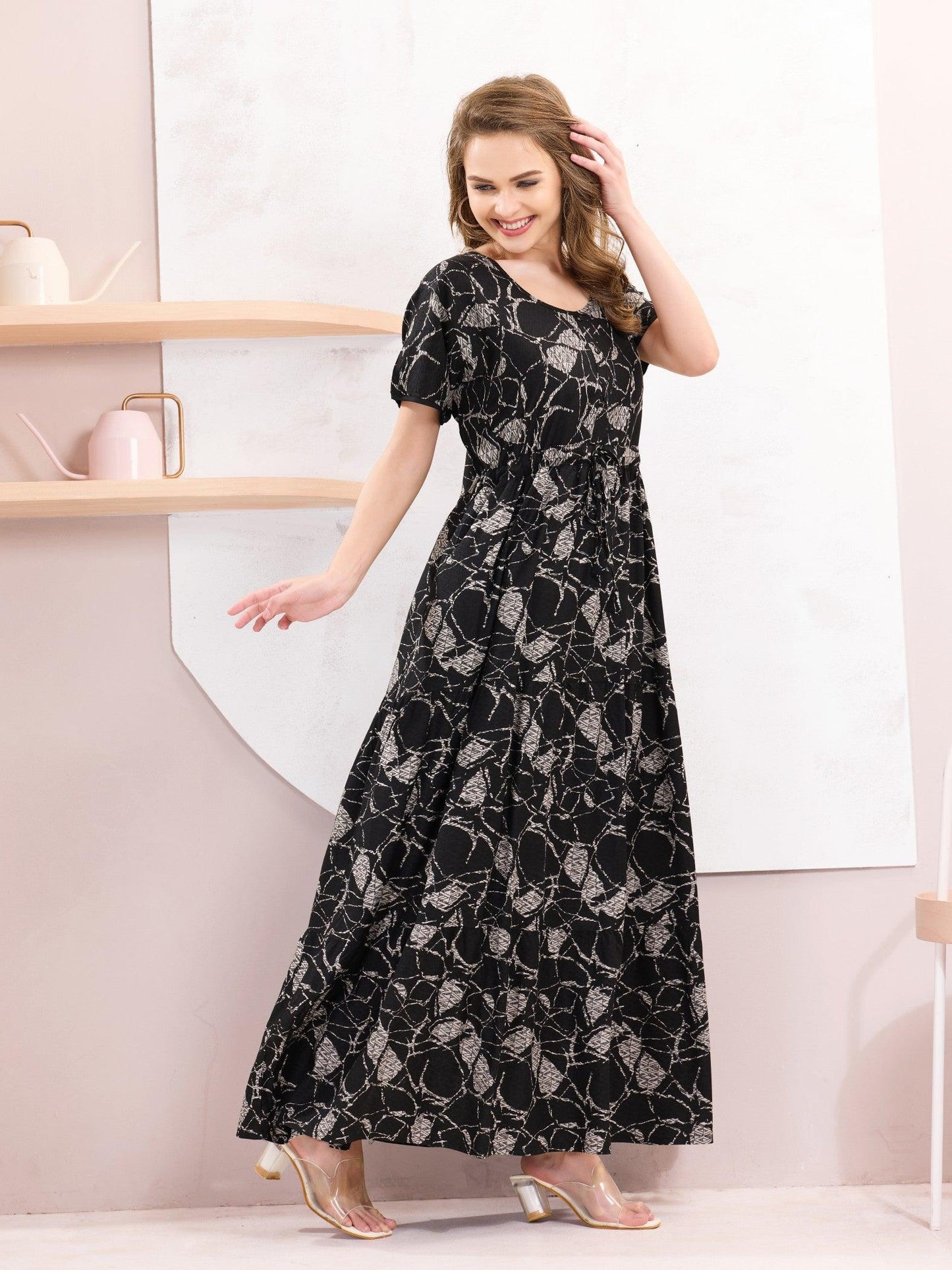 Classic Rayon Flare Nighty – Timeless Sleepwear for Women - floramour.in