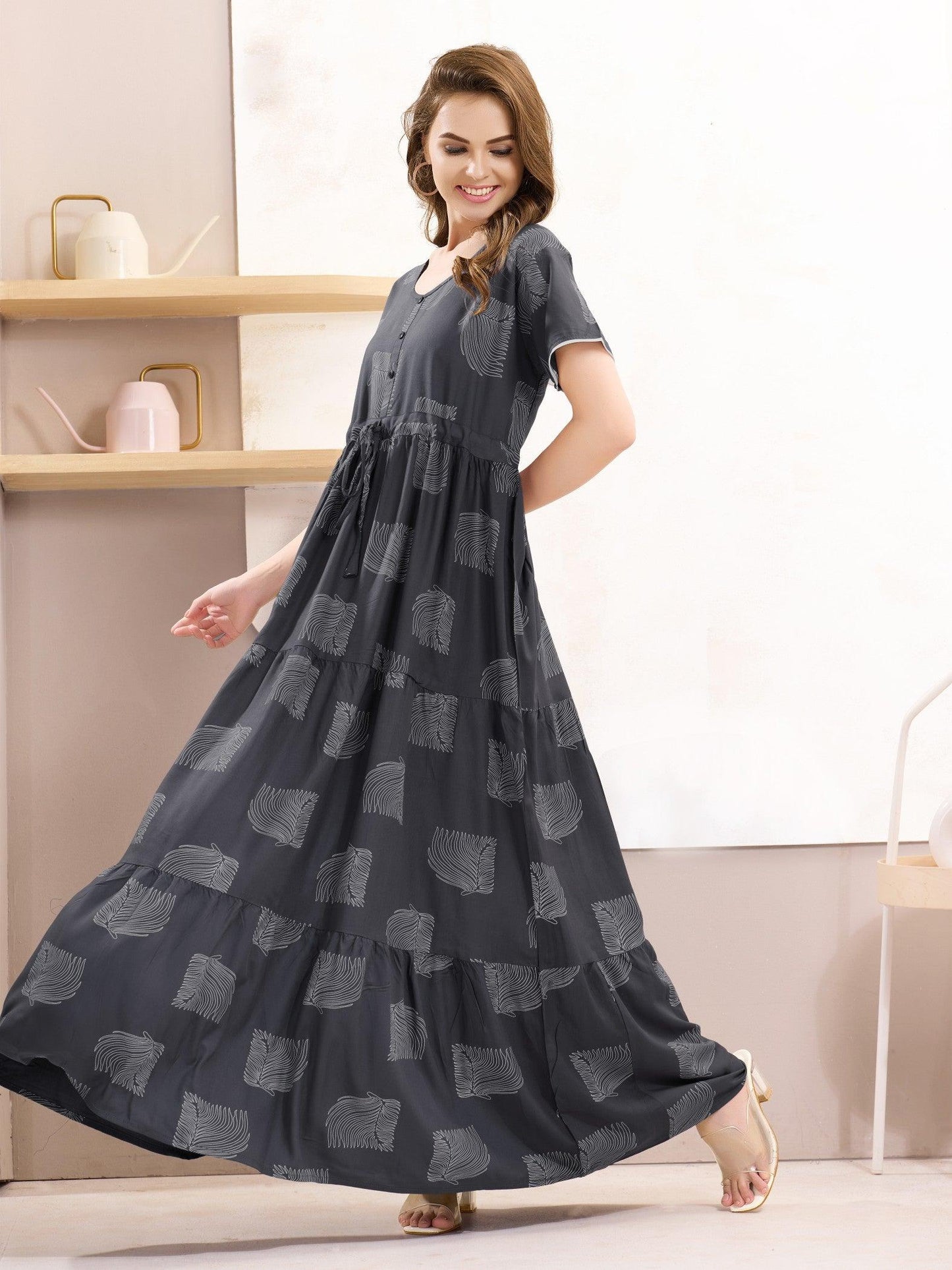 Stylish Rayon Flare Nighty – Effortless Elegance for Bedtime - floramour.in