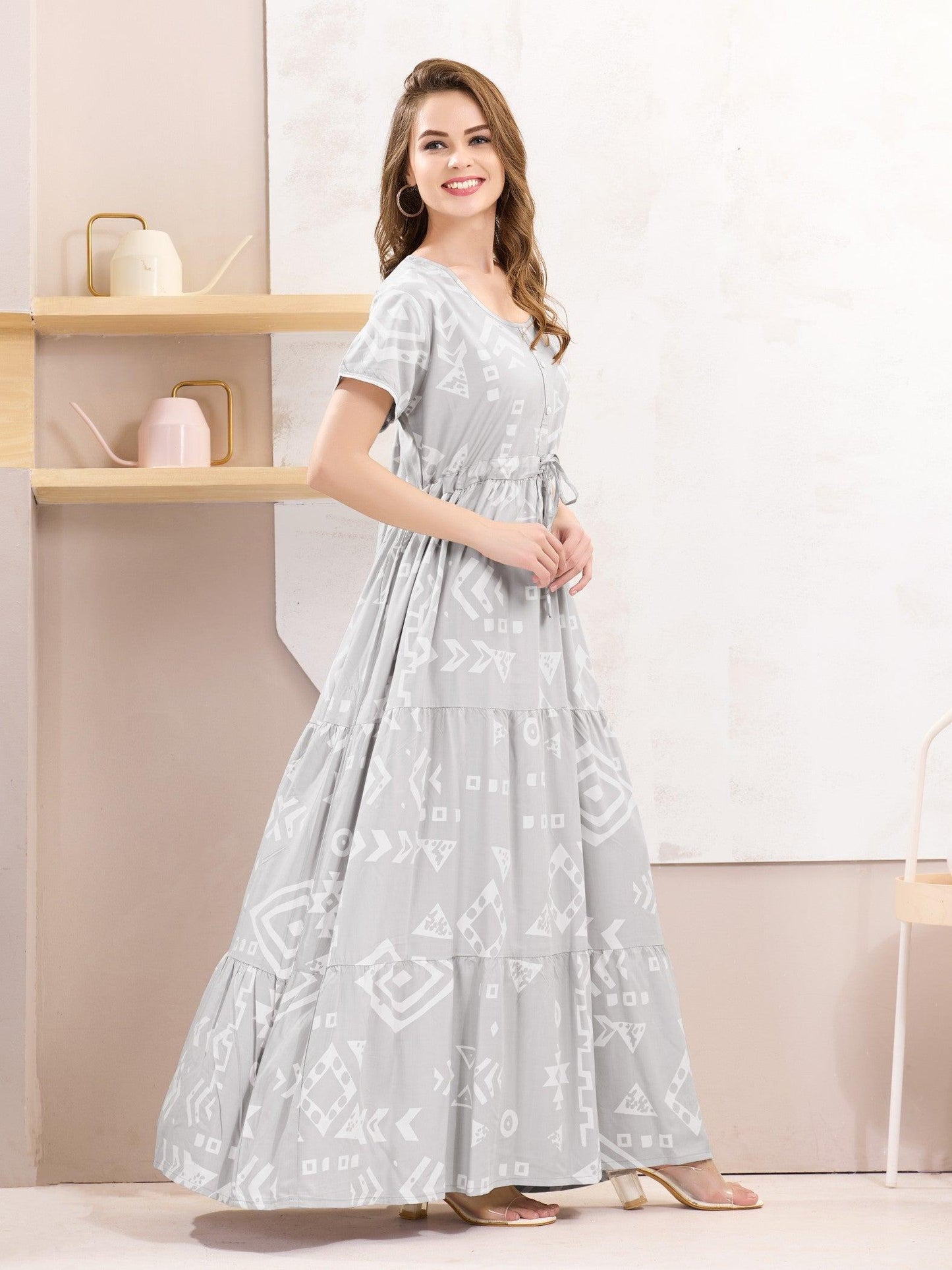 Light & Airy Rayon Flare Nighty – Perfect for Summer Nights - floramour.in
