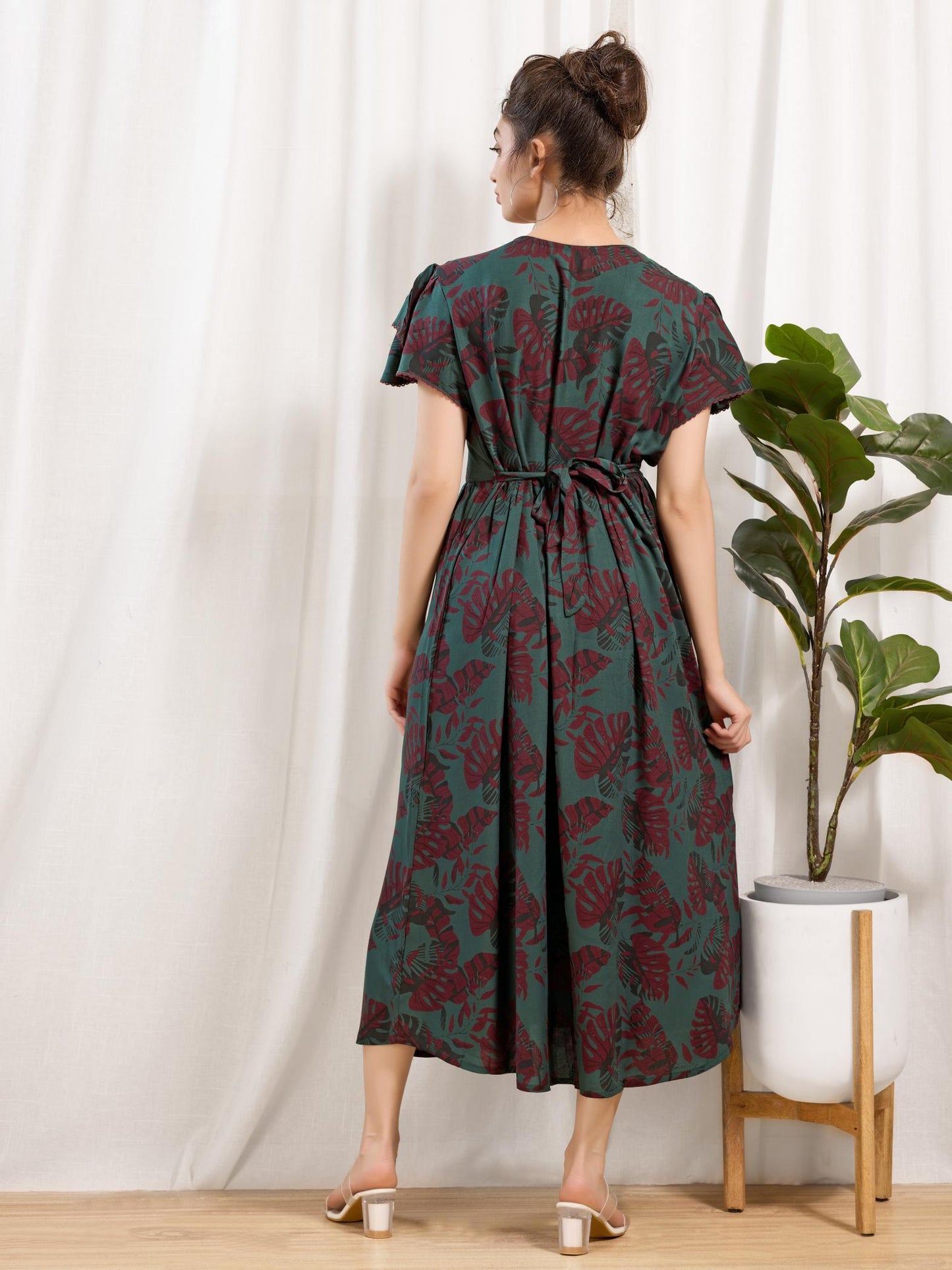 Printed Rayon Maternity Nighty with Feeding Zippers