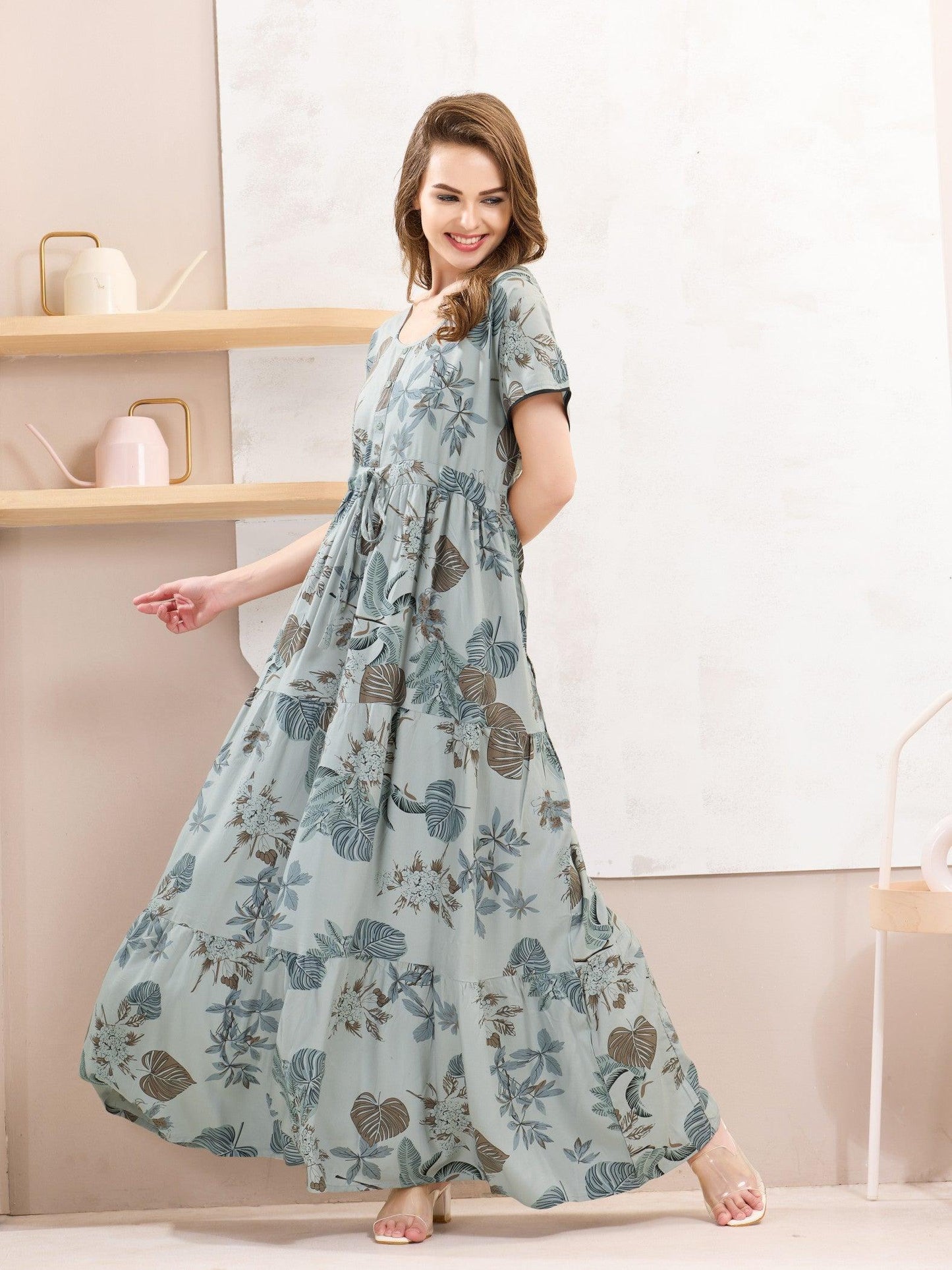 Luxury Rayon Flare Nighty – Soft Fabric & Beautiful Flow - floramour.in