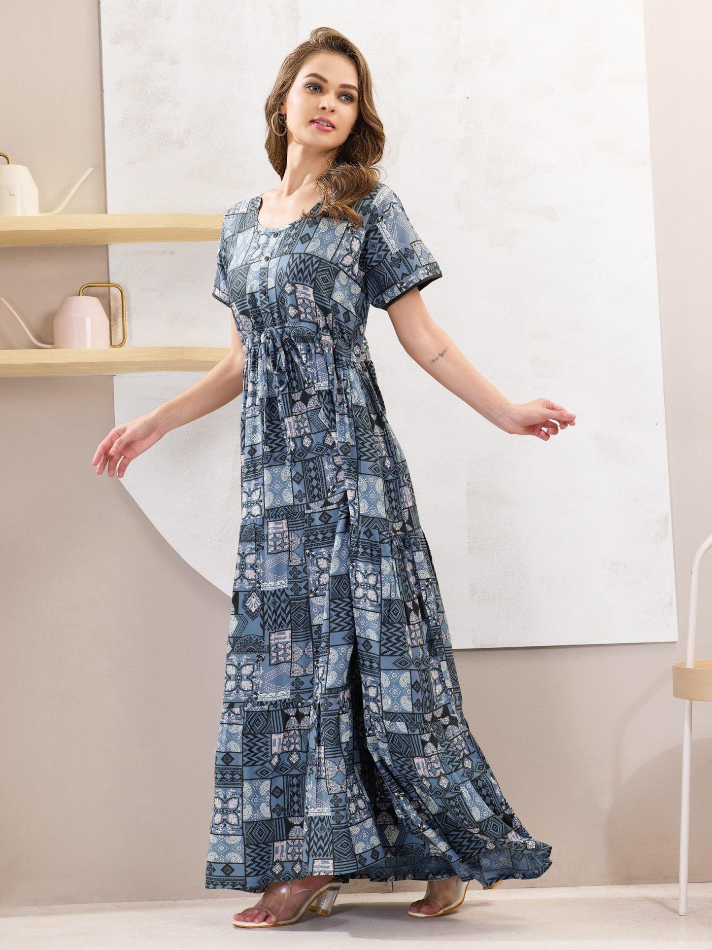 Soft Rayon Nighty – Comfortable Flare Design for Relaxing Nights - floramour.in