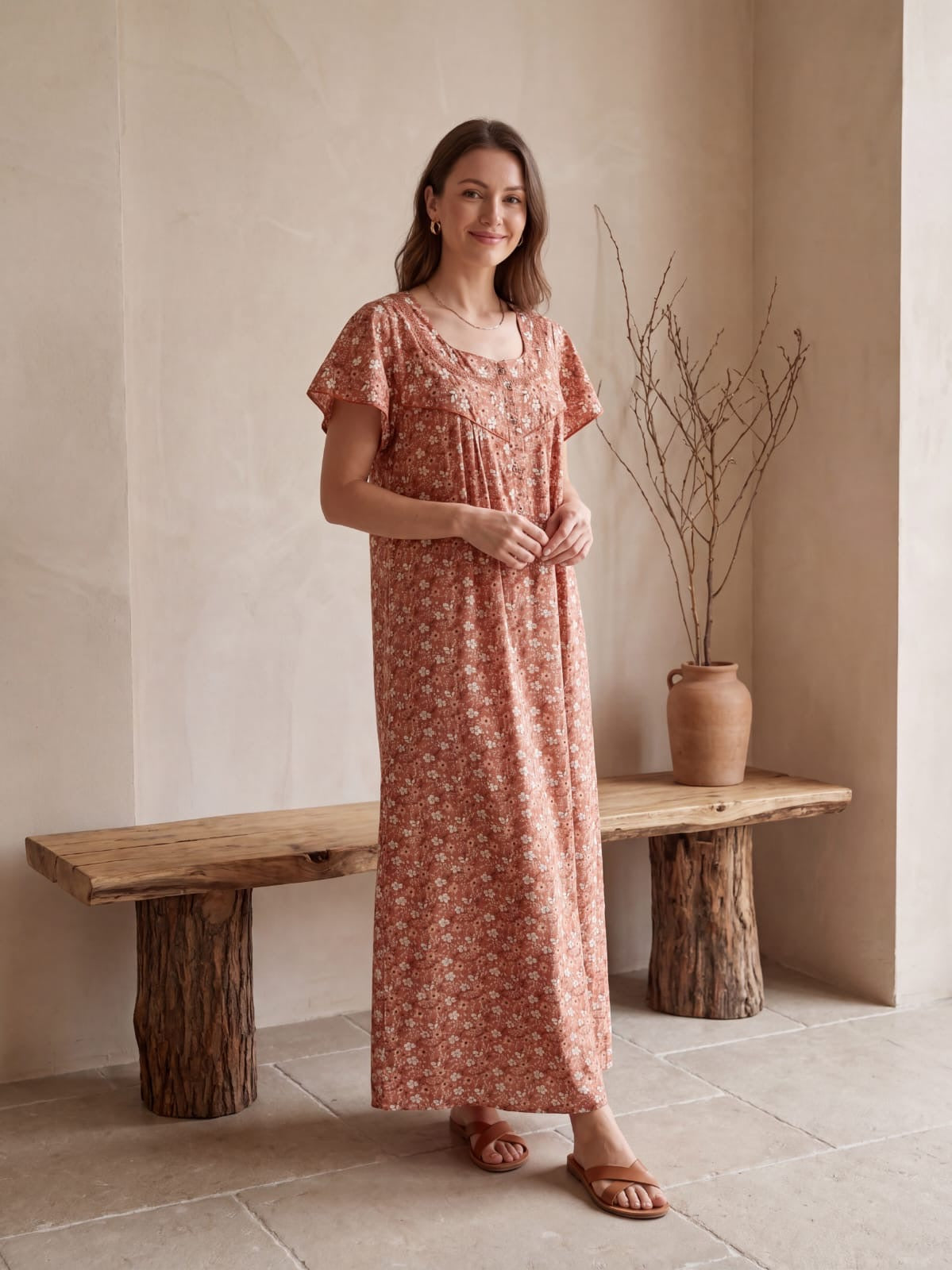 Full Length Cotton Nighty for Ladies – Lightweight Night Dress