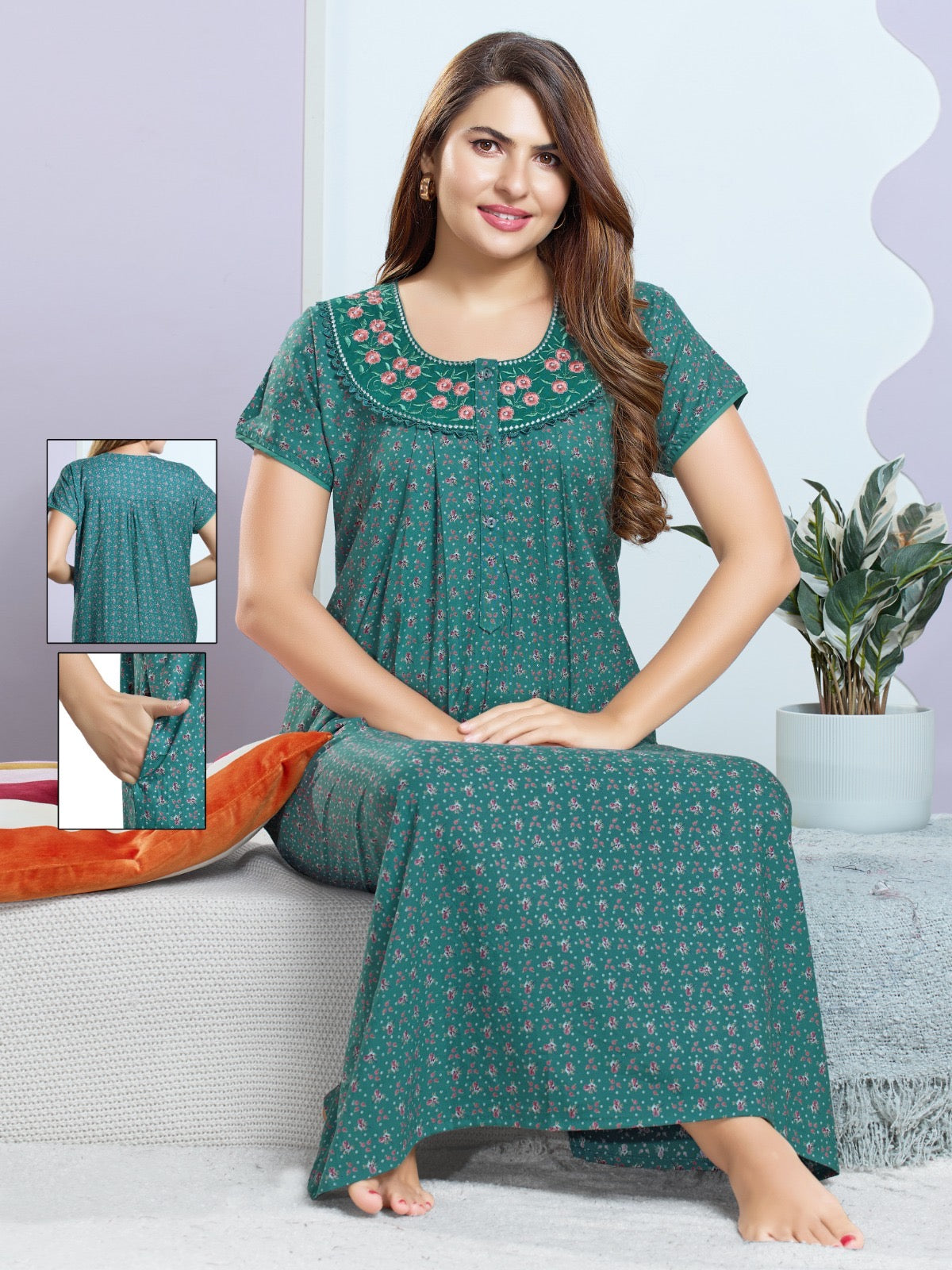 Designer Alpine Embroidery Nighty for Comfortable Sleep