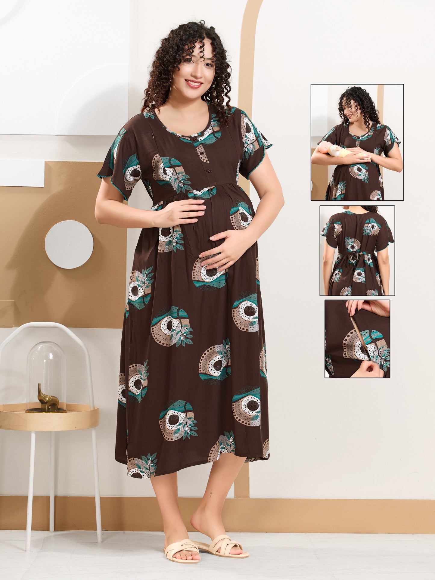 Rayon Maternity Nighty for Women – Soft, Breathable & Feeding Friendly
