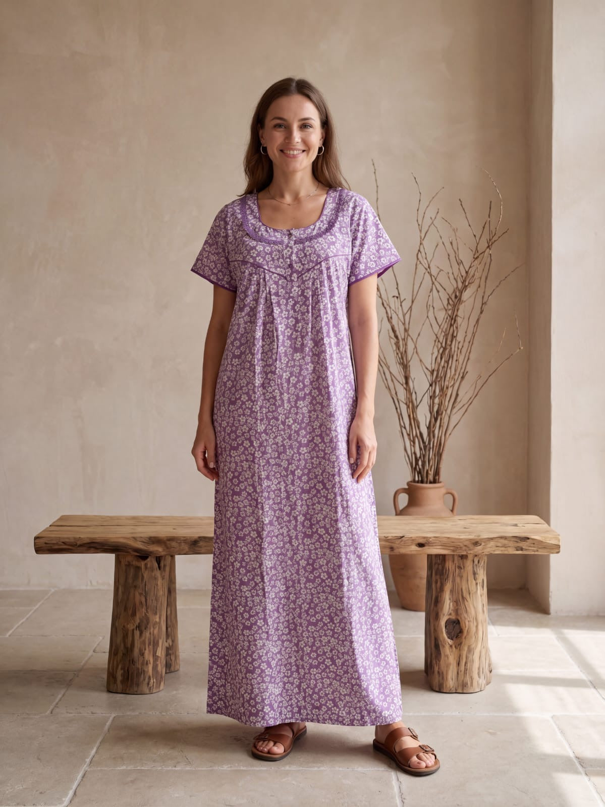Traditional Cotton Nighty for Women – Comfortable Long Night Dress