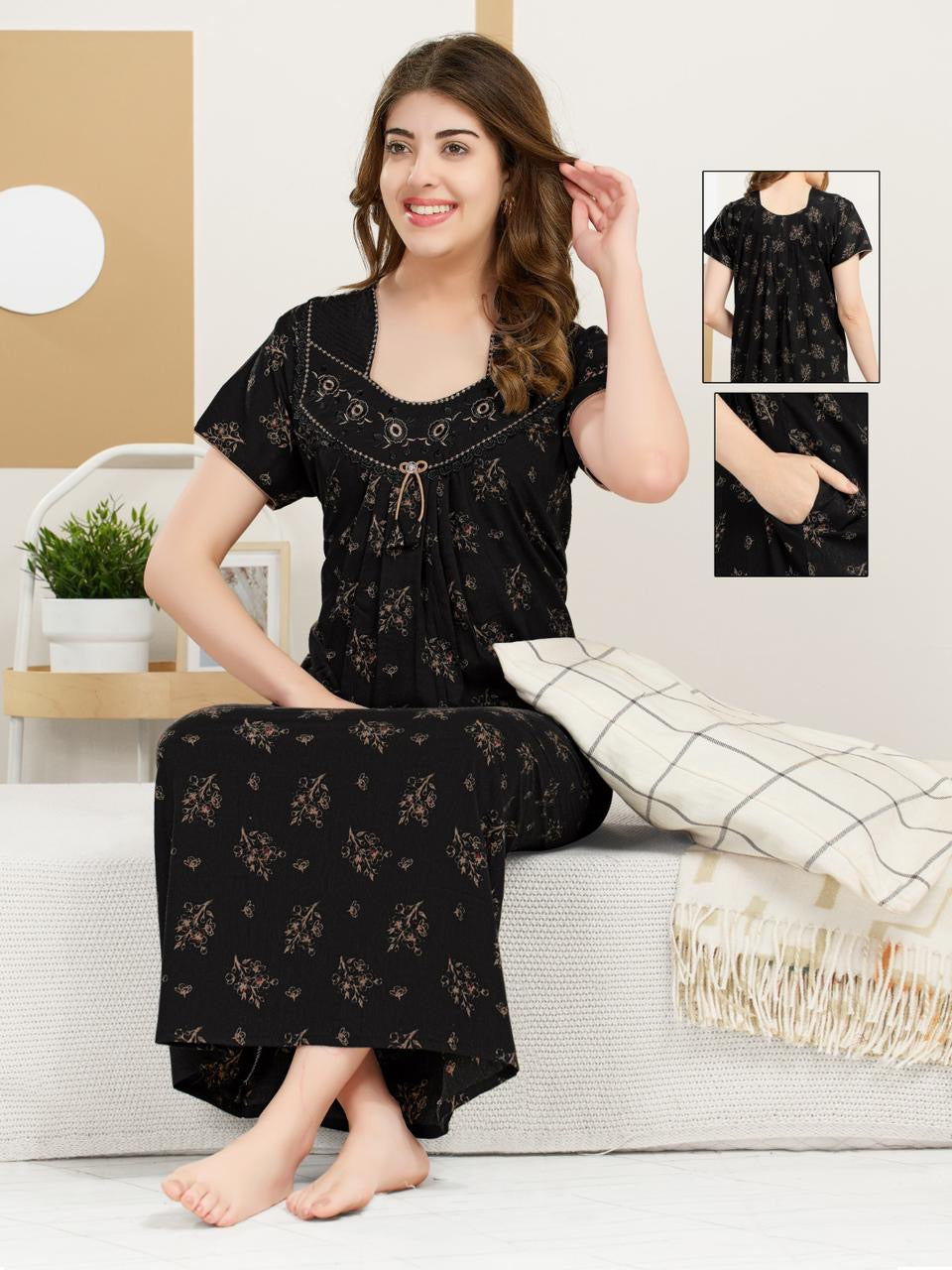 Long Crush Nighty for Women – Relaxed Fit Night Gown