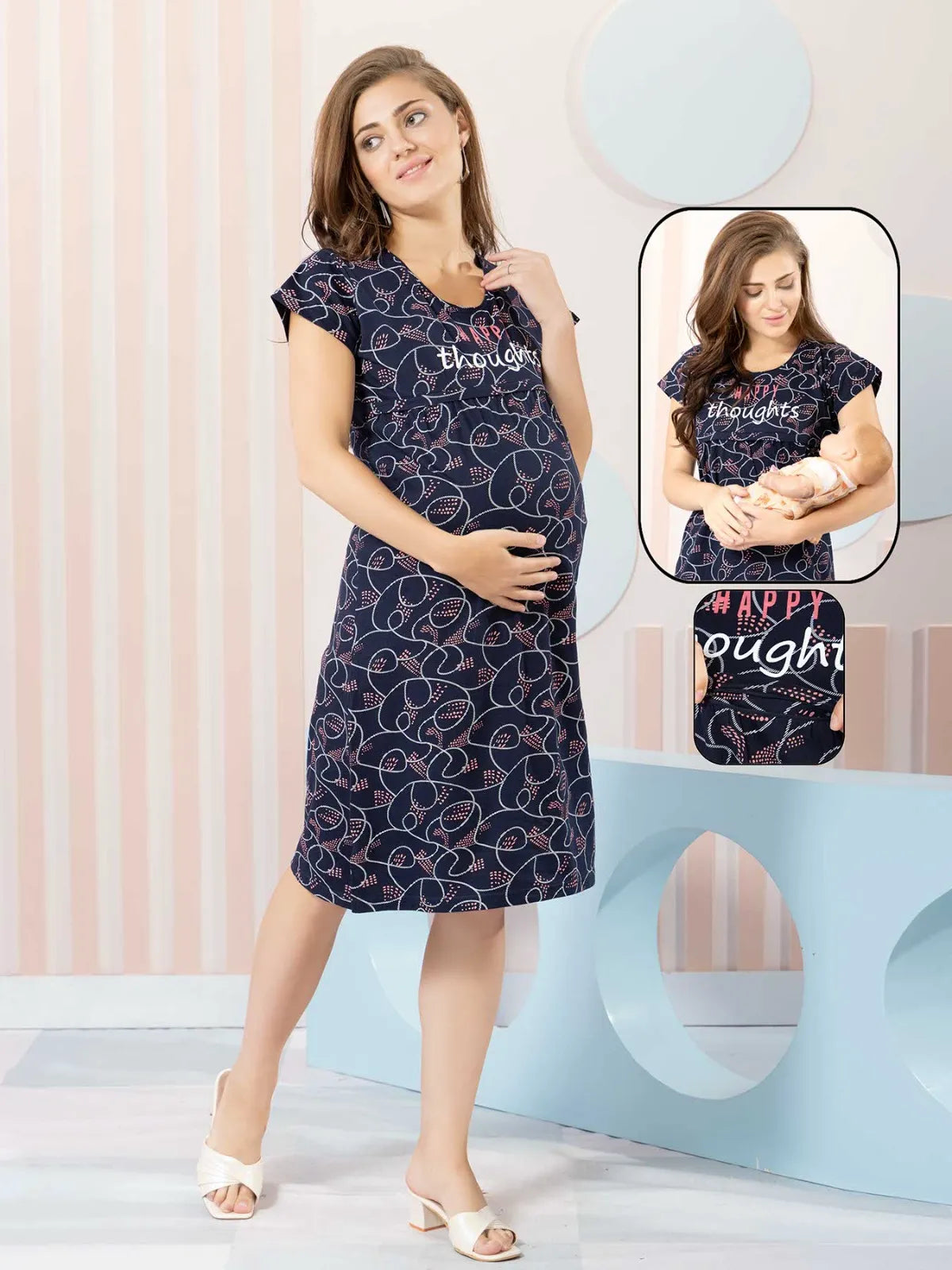 Hosiery Maternity Short Nighty with Stretch – Ideal for Expecting Mothers