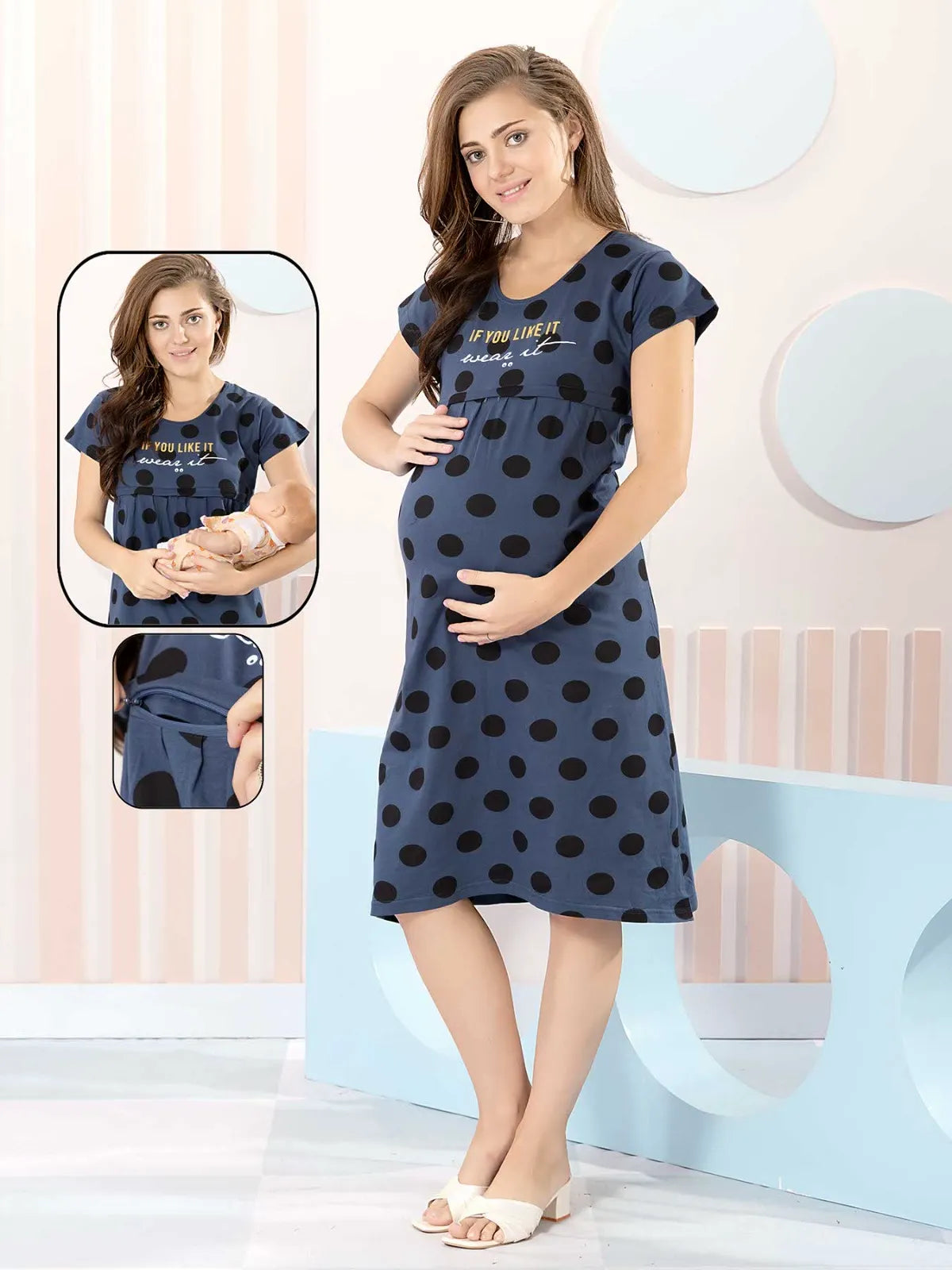 Latest Hosiery Maternity Short Nighty for Women – Stylish Pregnancy Nightwear