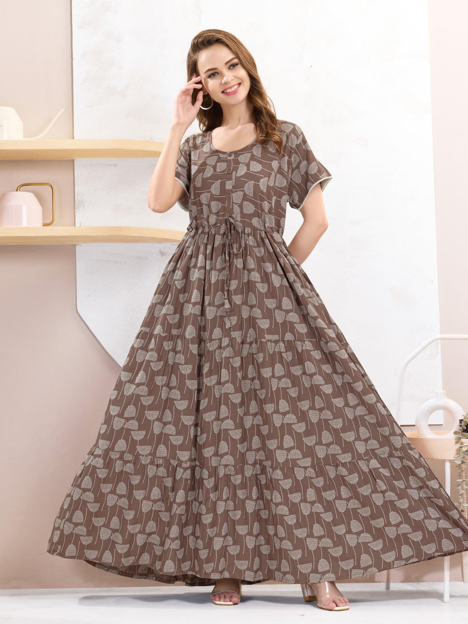 Flowy Rayon Nighty – Soft, Smooth & Elegant Design - floramour.in