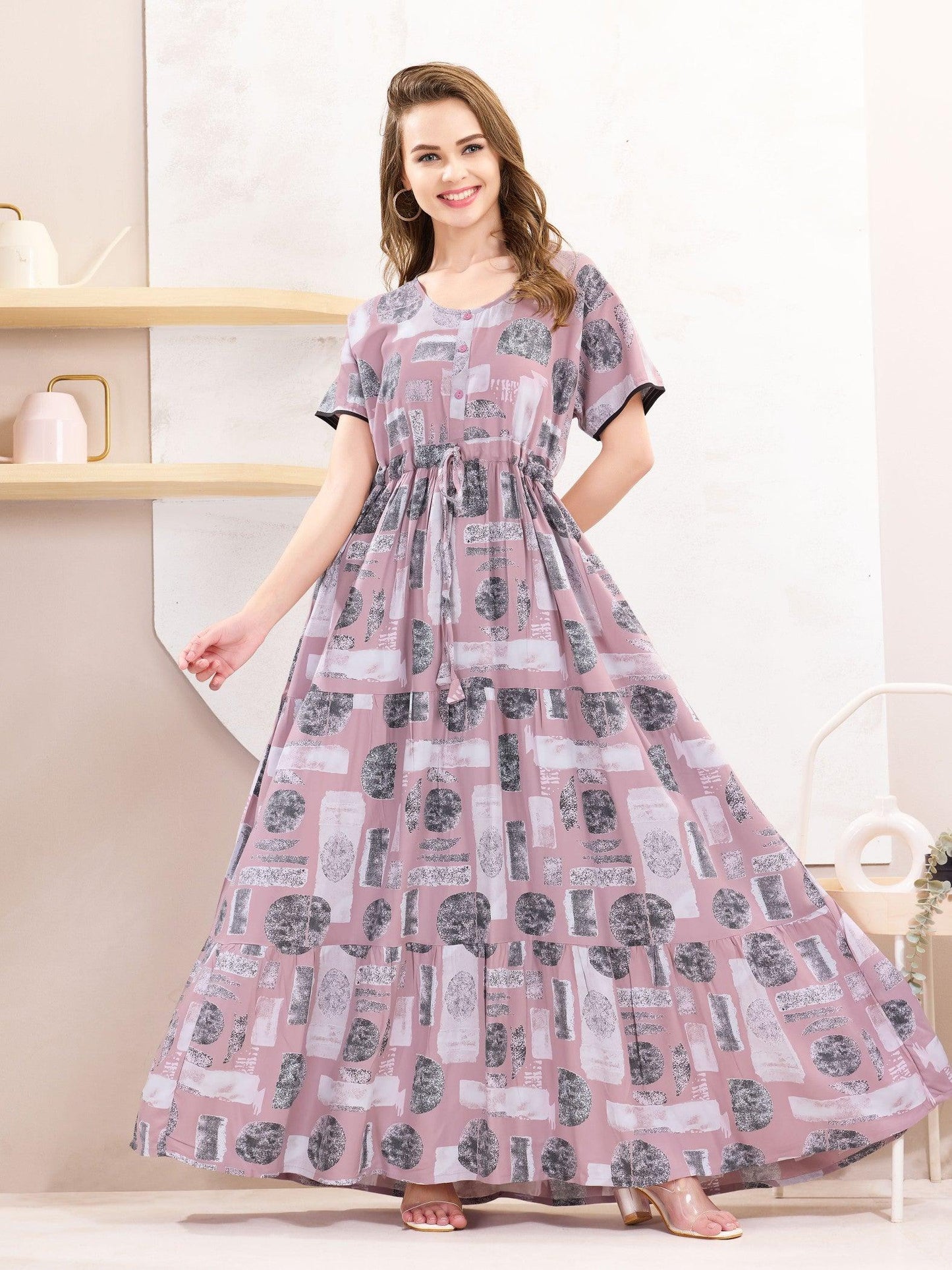 Elegant Rayon Flare Nighty – Lounge in Luxury - floramour.in