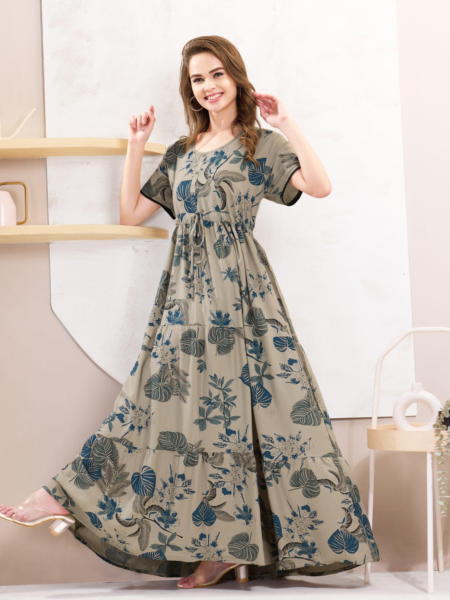Soft Rayon Flare Nighty – Classic Comfort for Women - floramour.in