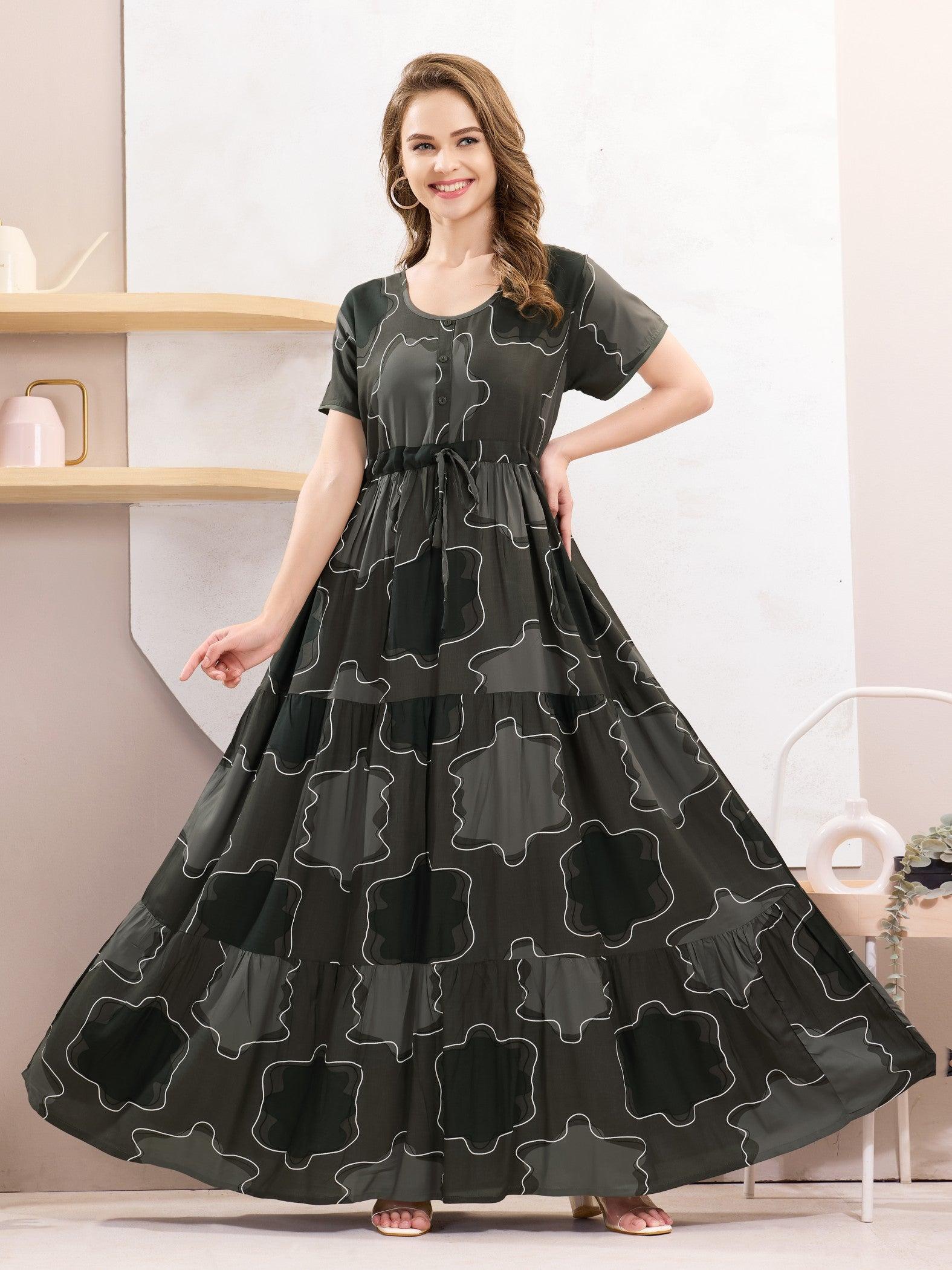 Women’s Rayon Flare Nighty – Breathable & Flowing Design - floramour.in