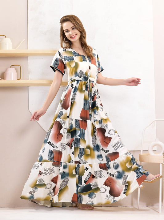Soft & Stretchy Rayon Flare Nighty – Ultimate Comfort - floramour.in