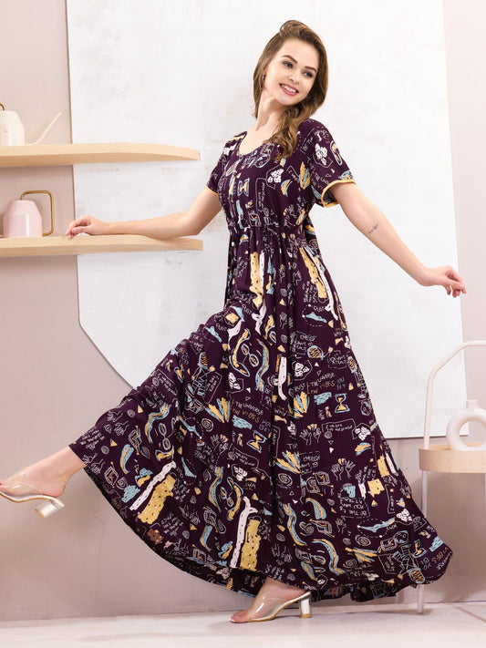 Rayon Flare Nighty – Feminine, Flowy & Effortlessly Beautiful - floramour.in