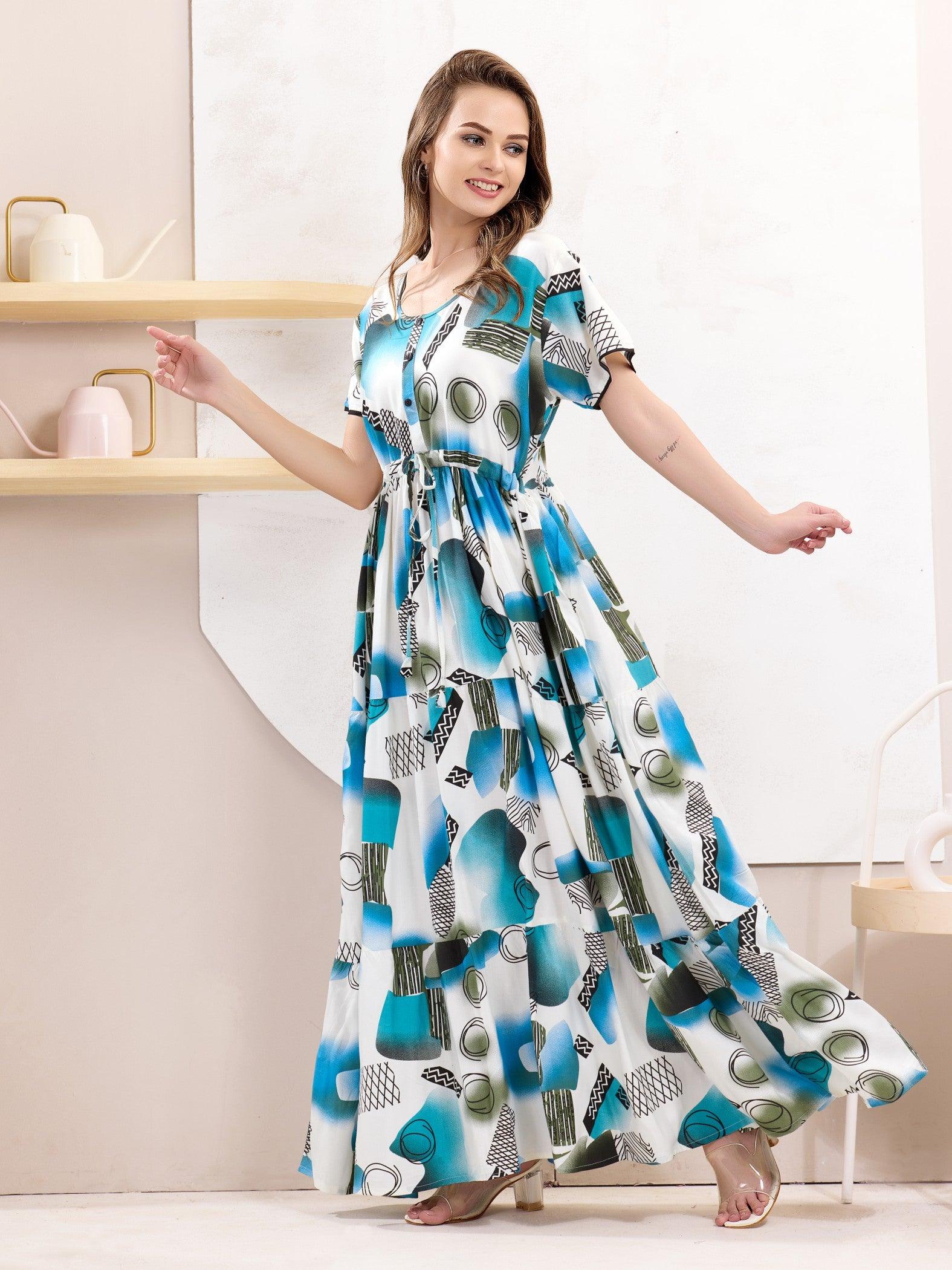 Relaxed Fit Rayon Flare Nighty – Designed for Comfort & Style - floramour.in