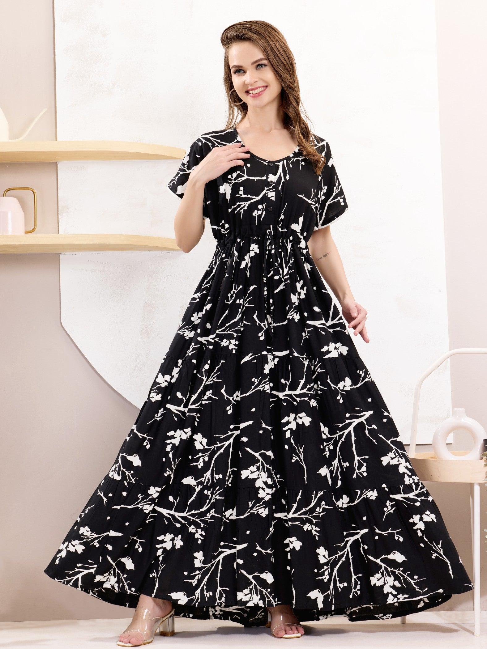 Breathable Rayon Flare Nighty – Cool & Comfy Sleepwear - floramour.in