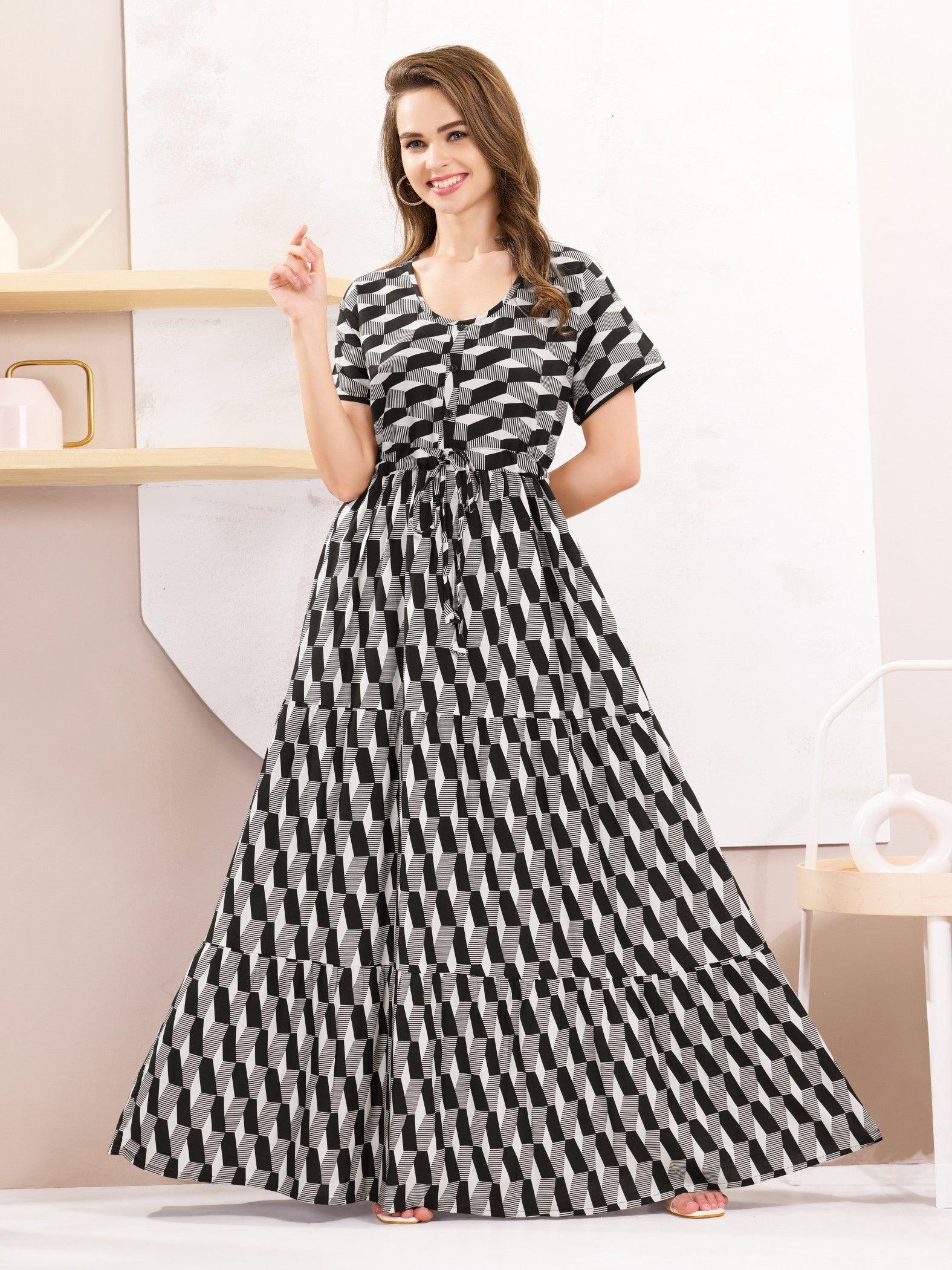Rayon Nighty for Women – Flared Design for Extra Elegance - floramour.in