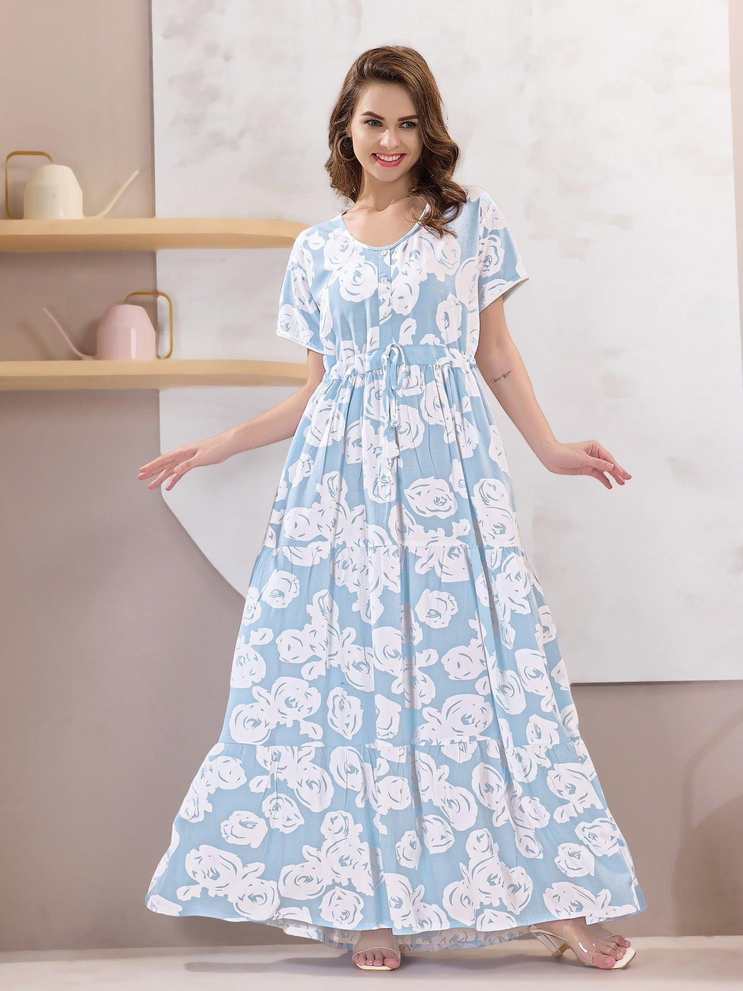 Lightweight Rayon Flare Nighty – Dreamy Sleepwear for Women - floramour.in