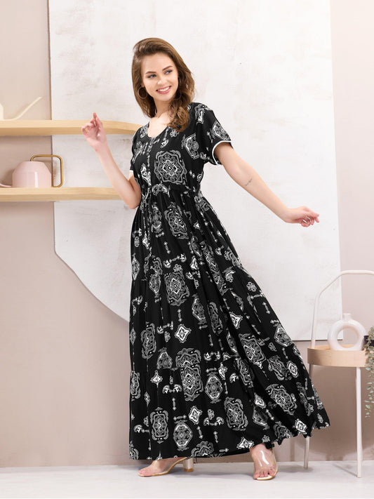 Soft Rayon Flare Nighty – Flowy, Elegant & Comfortable - floramour.in