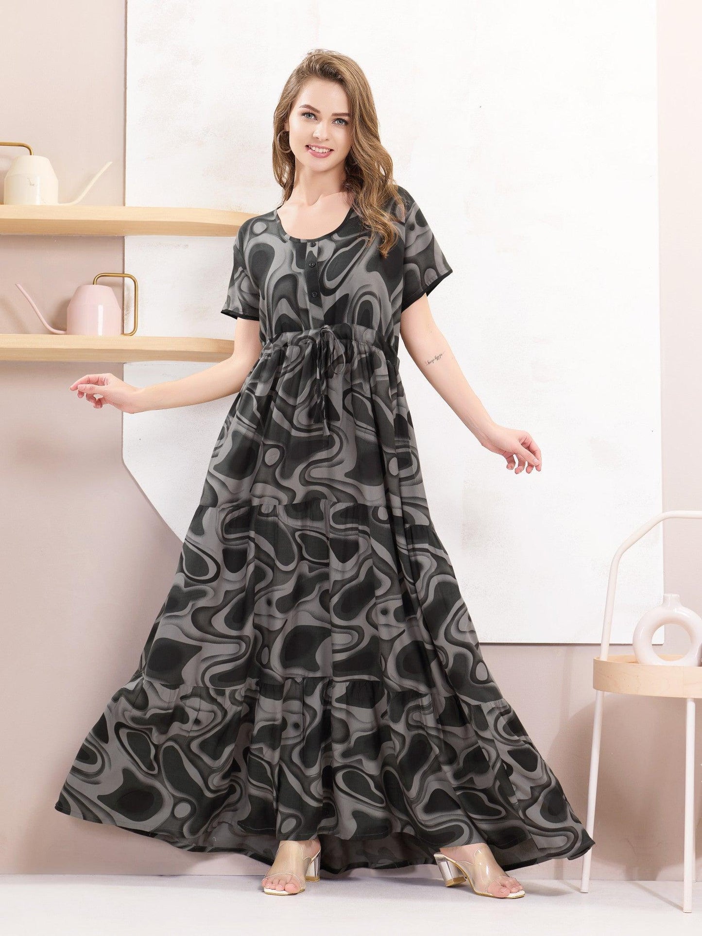 Lightweight & Breathable Rayon Flare Nighty – Perfect for All Seasons - floramour.in