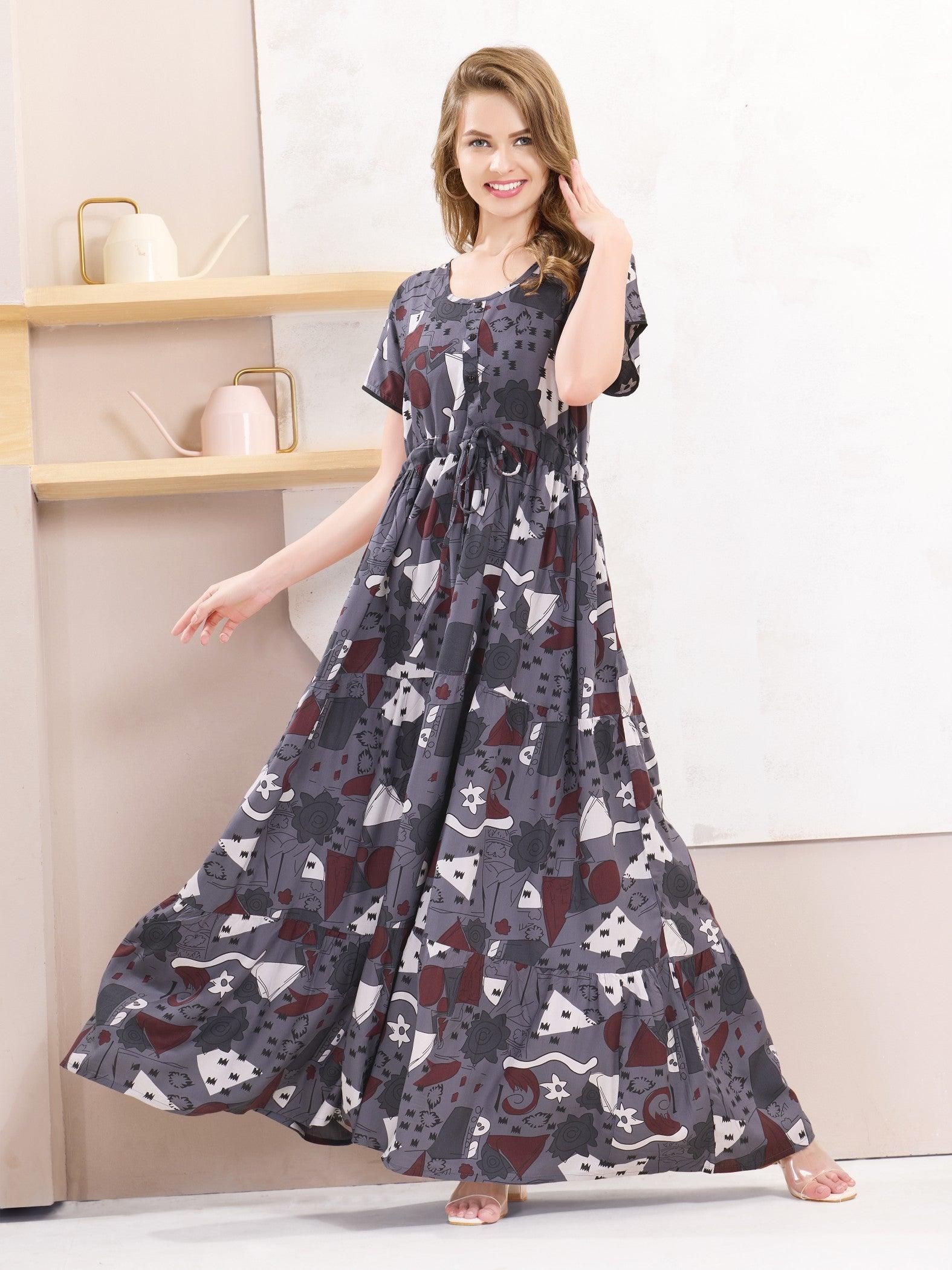 Rayon Flare Nighty – The Perfect Blend of Style & Comfort - floramour.in