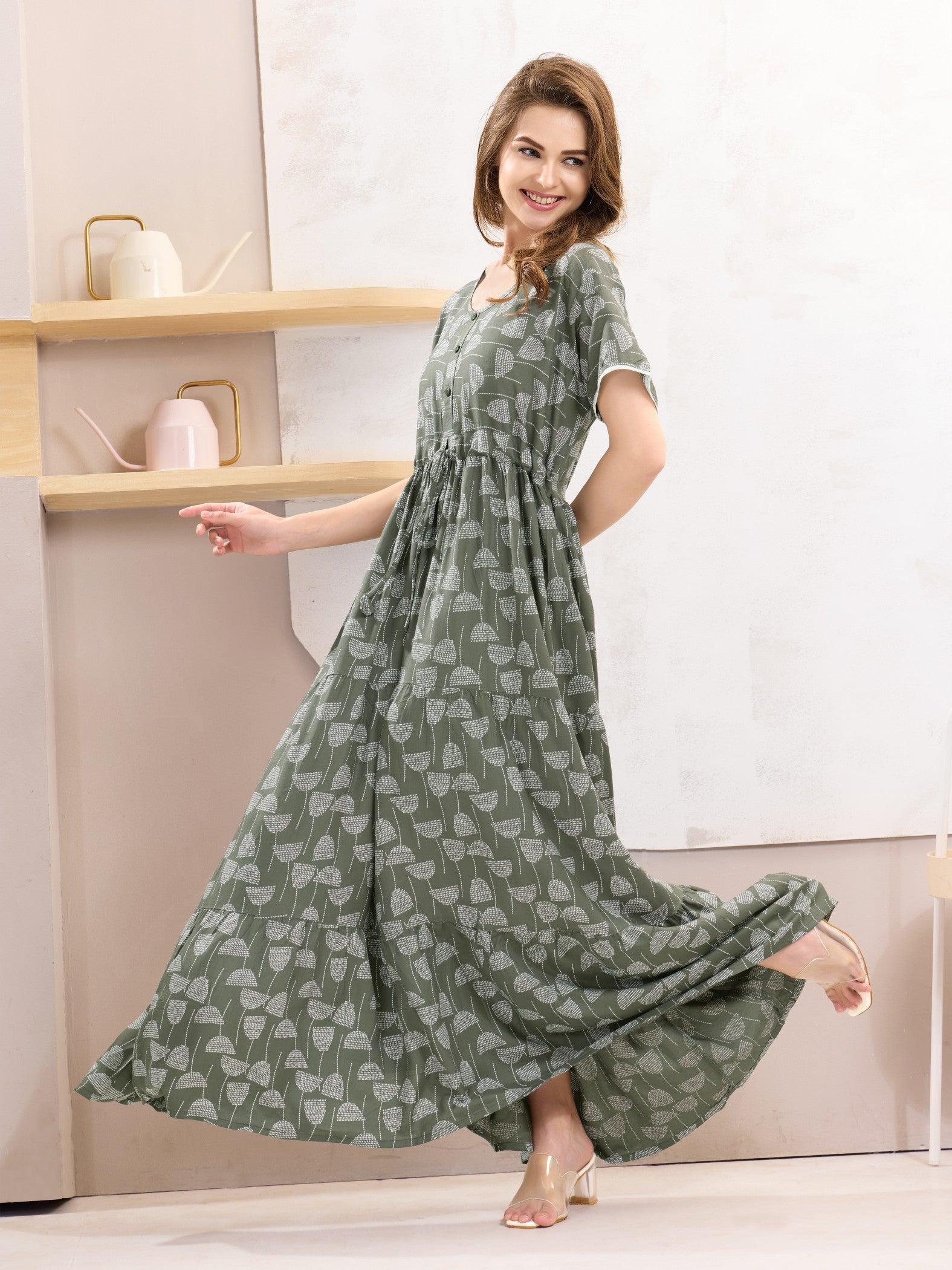 Women’s Rayon Flare Nighty – Chic & Cozy Sleepwear - floramour.in