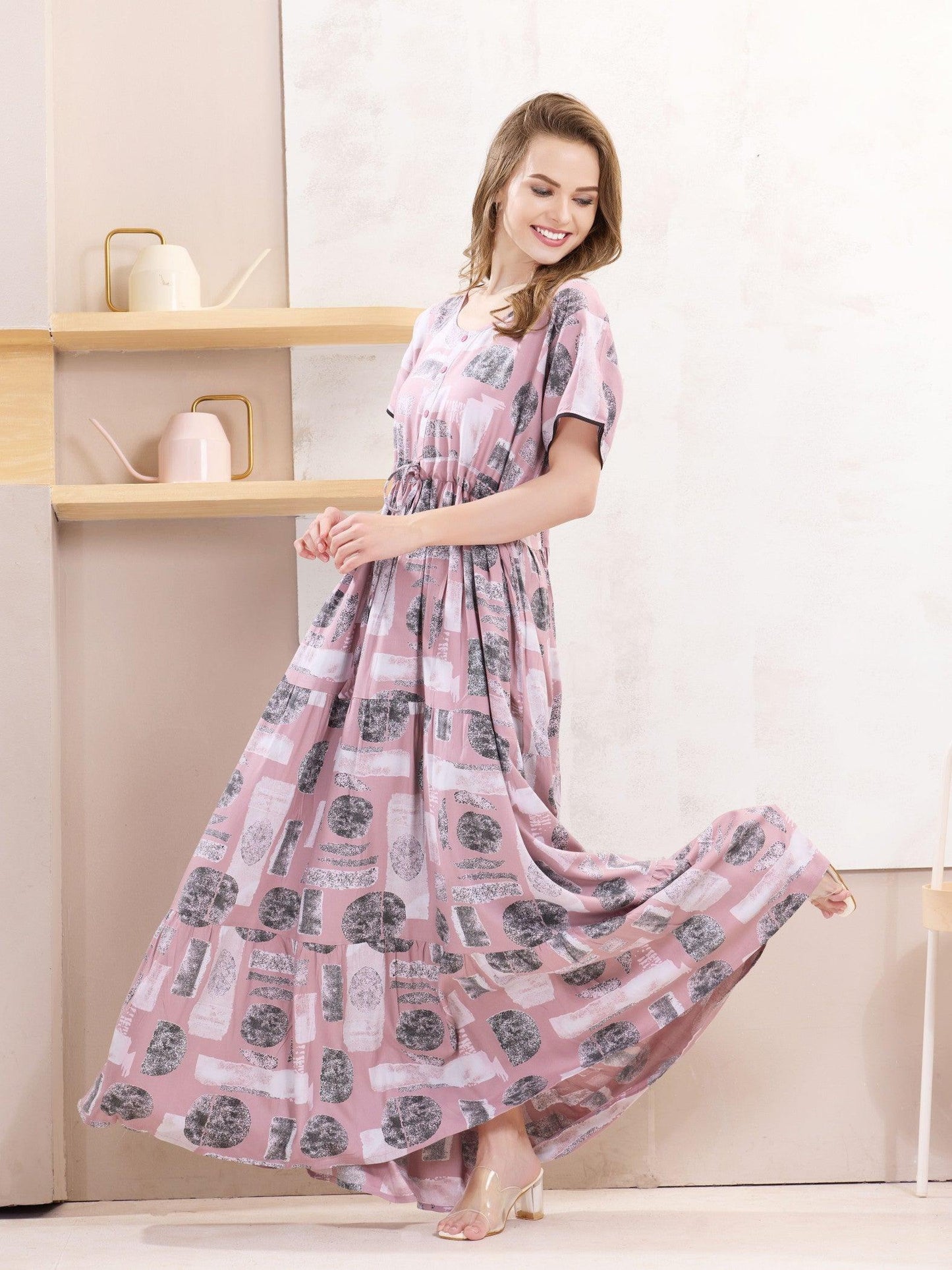 Elegant Rayon Flare Nighty – Lounge in Luxury - floramour.in