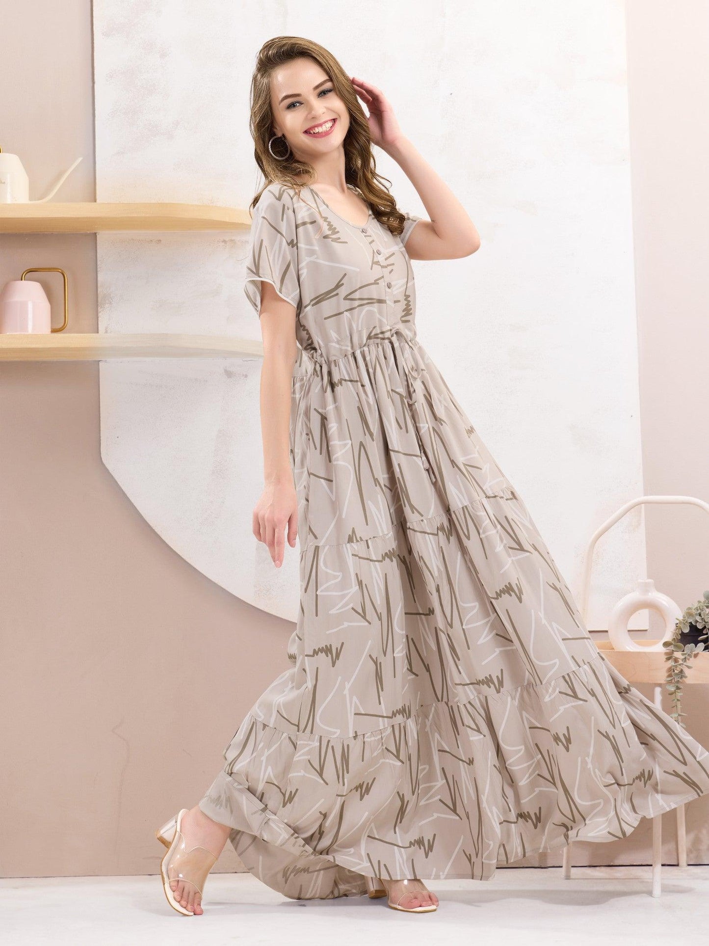Flared Rayon Nighty for Women – Designed for a Peaceful Sleep - floramour.in