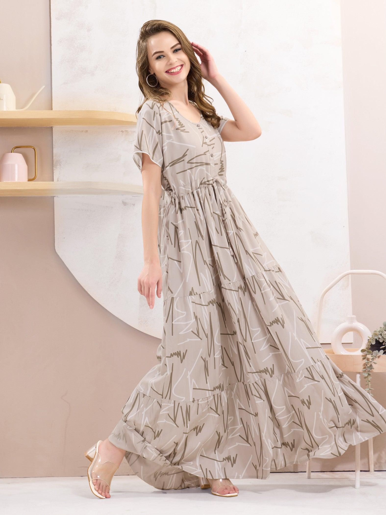 Flared Rayon Nighty for Women – Designed for a Peaceful Sleep - floramour.in