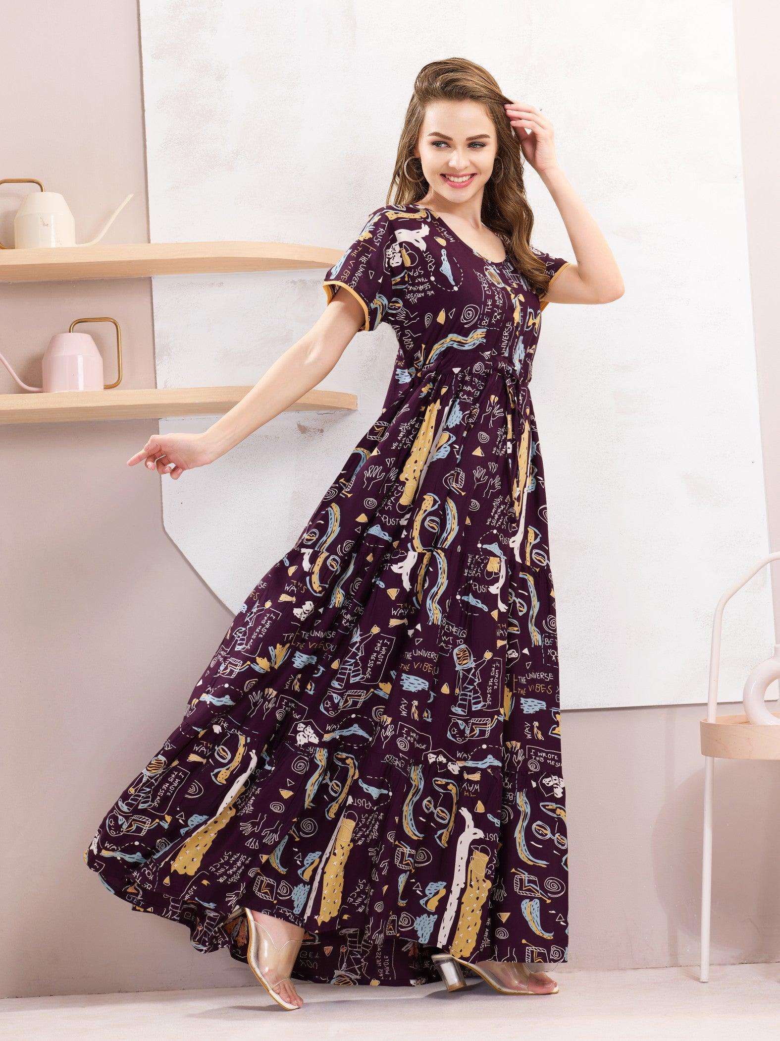 Rayon Flare Nighty – Feminine, Flowy & Effortlessly Beautiful - floramour.in