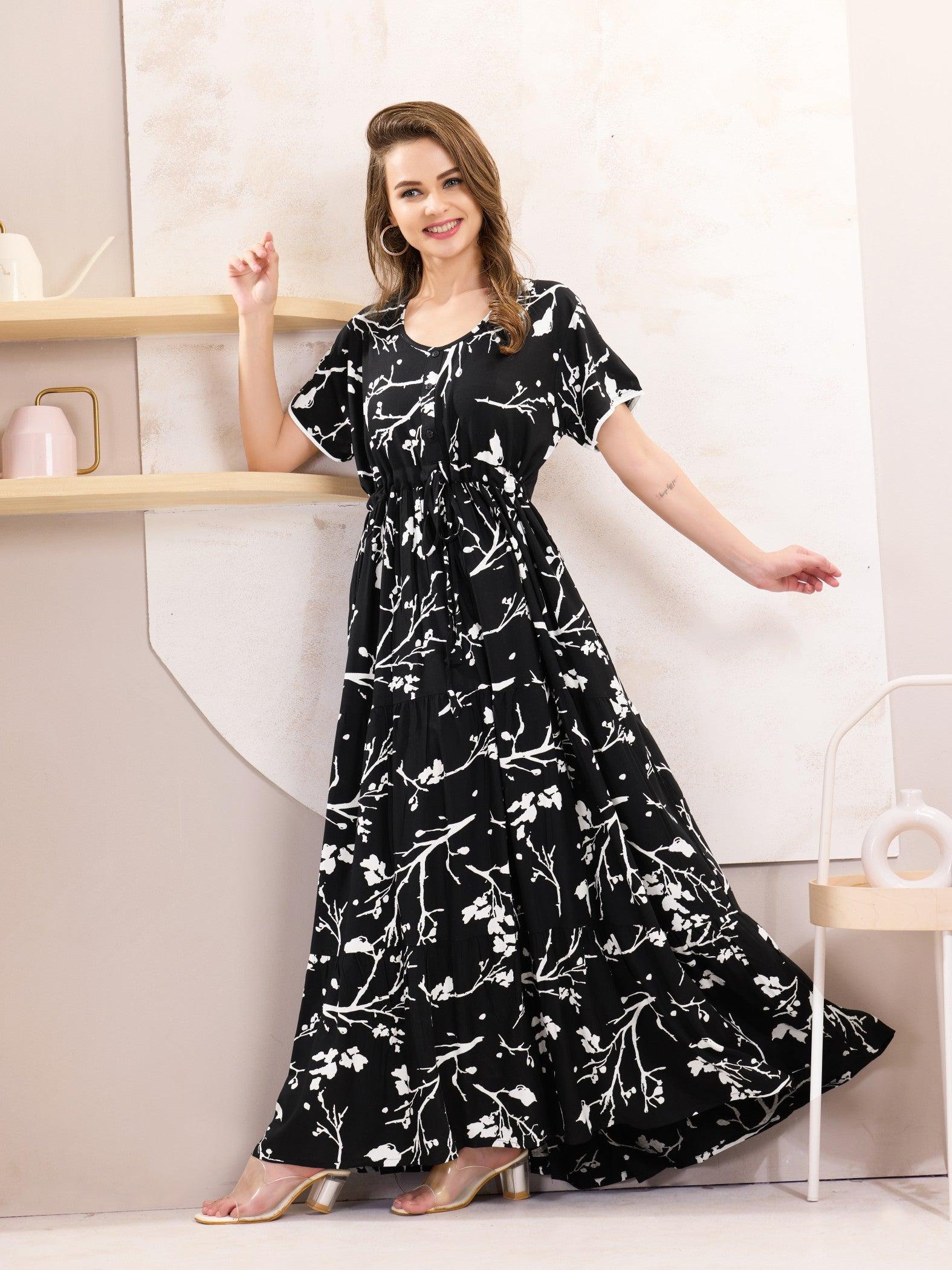 Breathable Rayon Flare Nighty – Cool & Comfy Sleepwear - floramour.in