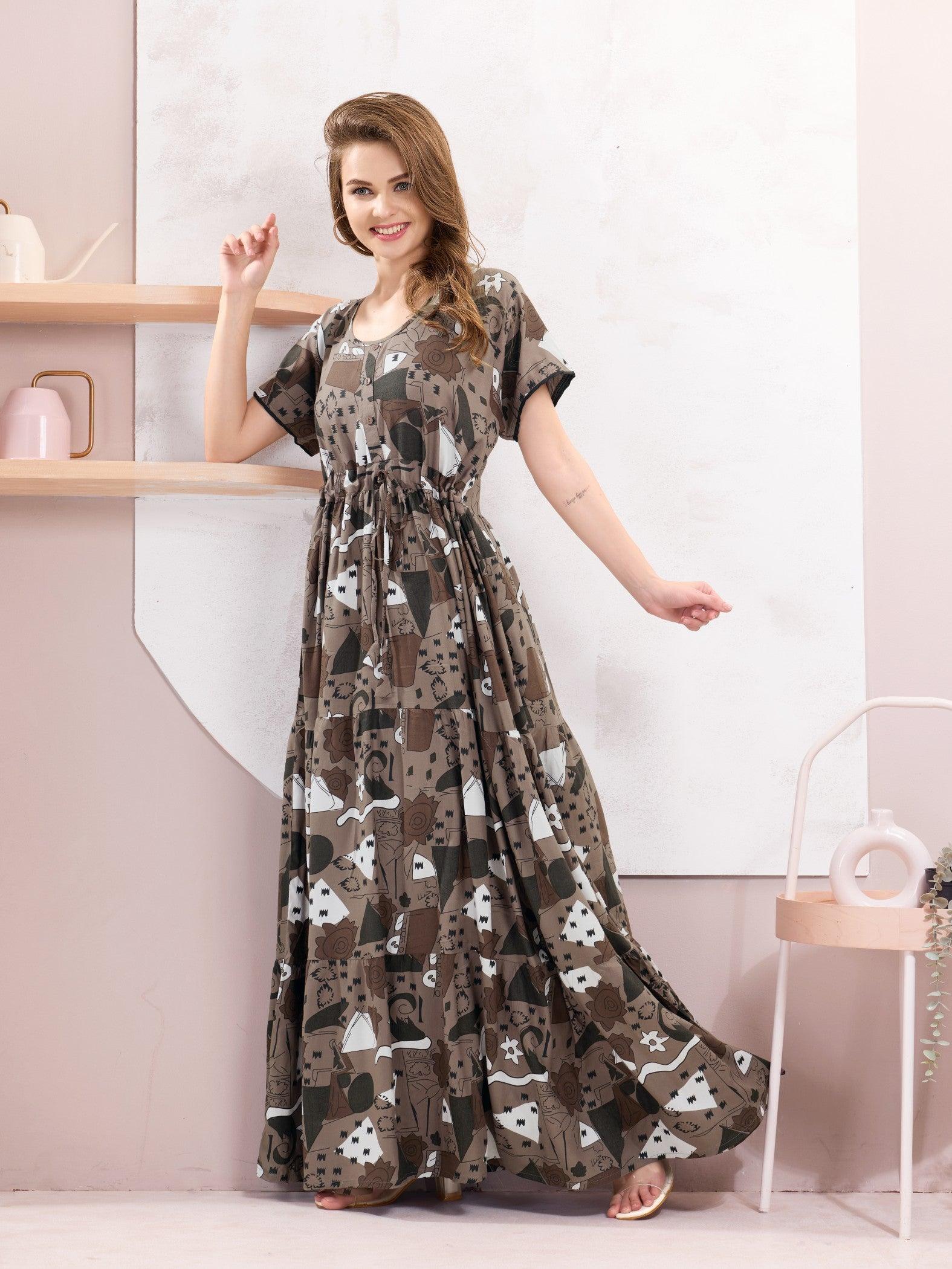 Rayon Flare Nighty – Stay Stylish Even While You Sleep - floramour.in