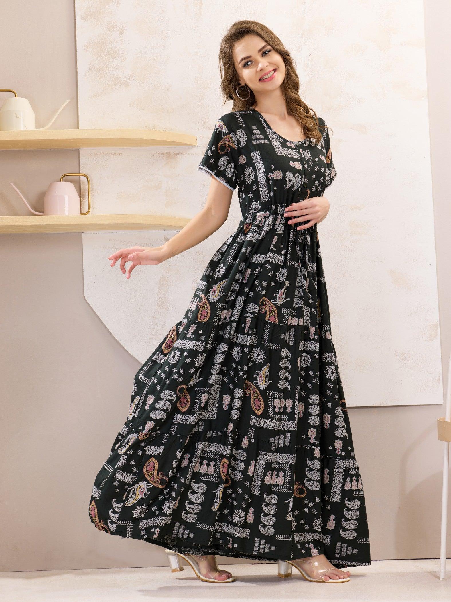 Flowy Rayon Nighty – Perfect Blend of Comfort & Fashion - floramour.in