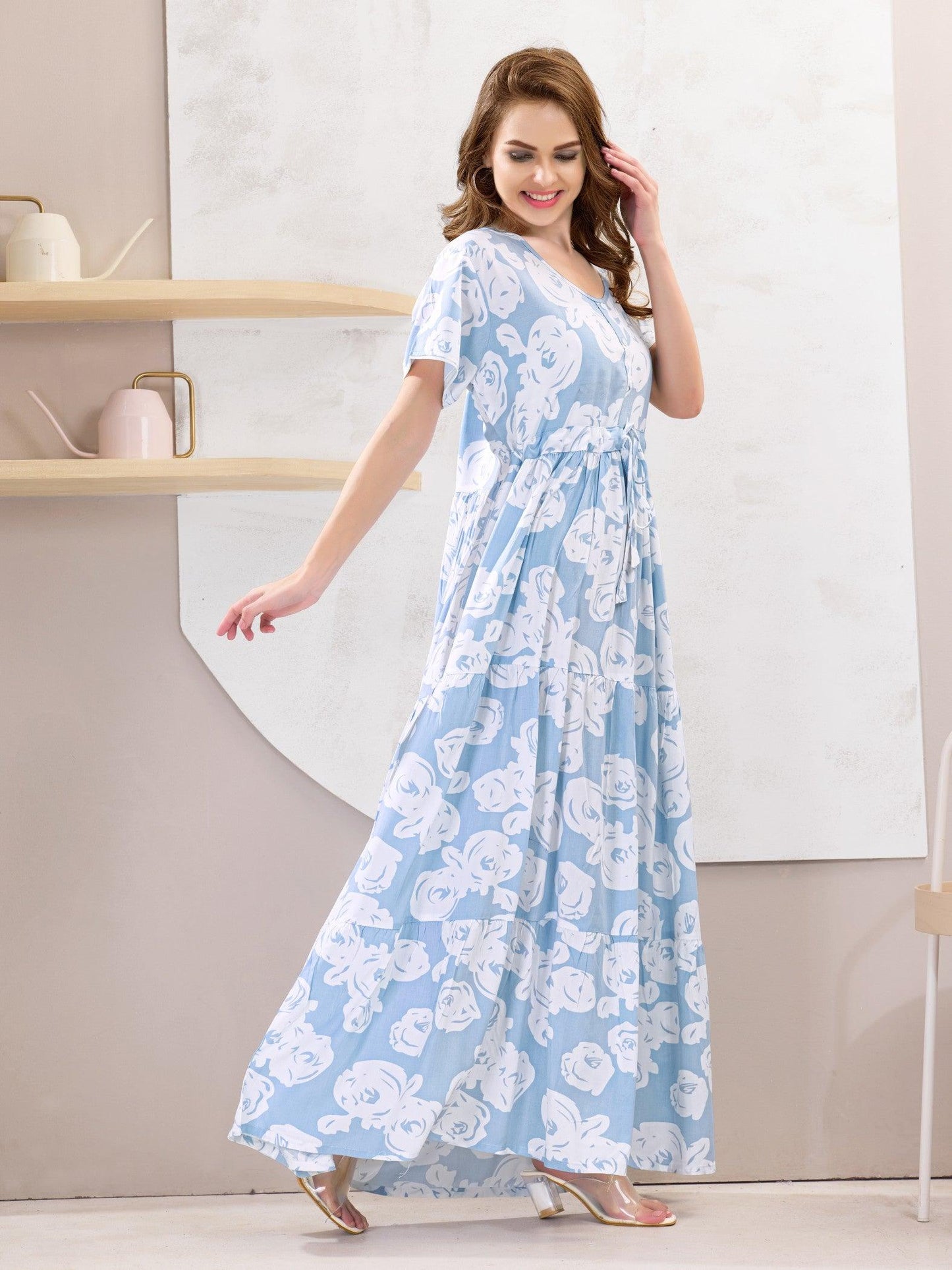 Lightweight Rayon Flare Nighty – Dreamy Sleepwear for Women - floramour.in