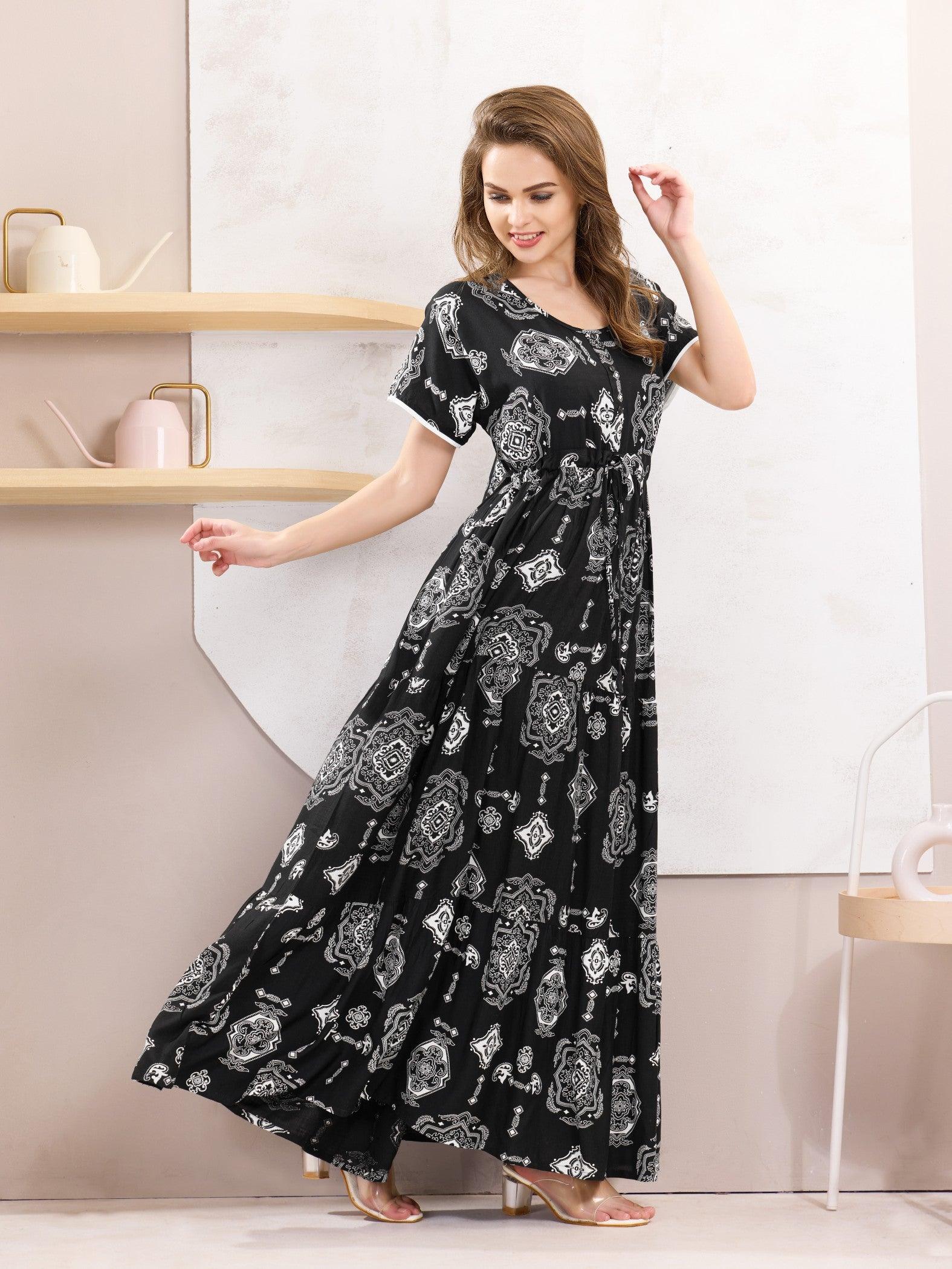 Soft Rayon Flare Nighty – Flowy, Elegant & Comfortable - floramour.in
