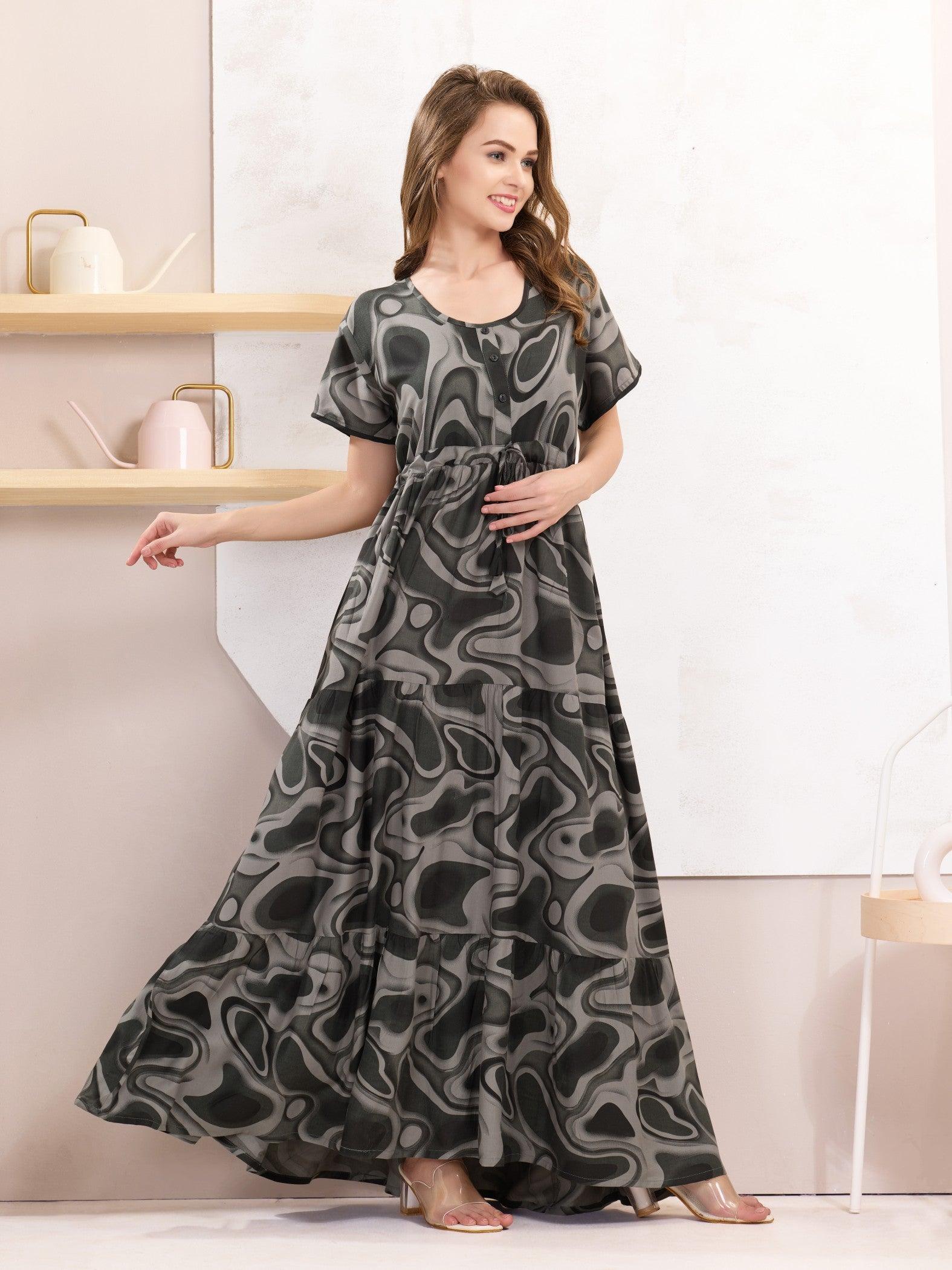 Lightweight & Breathable Rayon Flare Nighty – Perfect for All Seasons - floramour.in