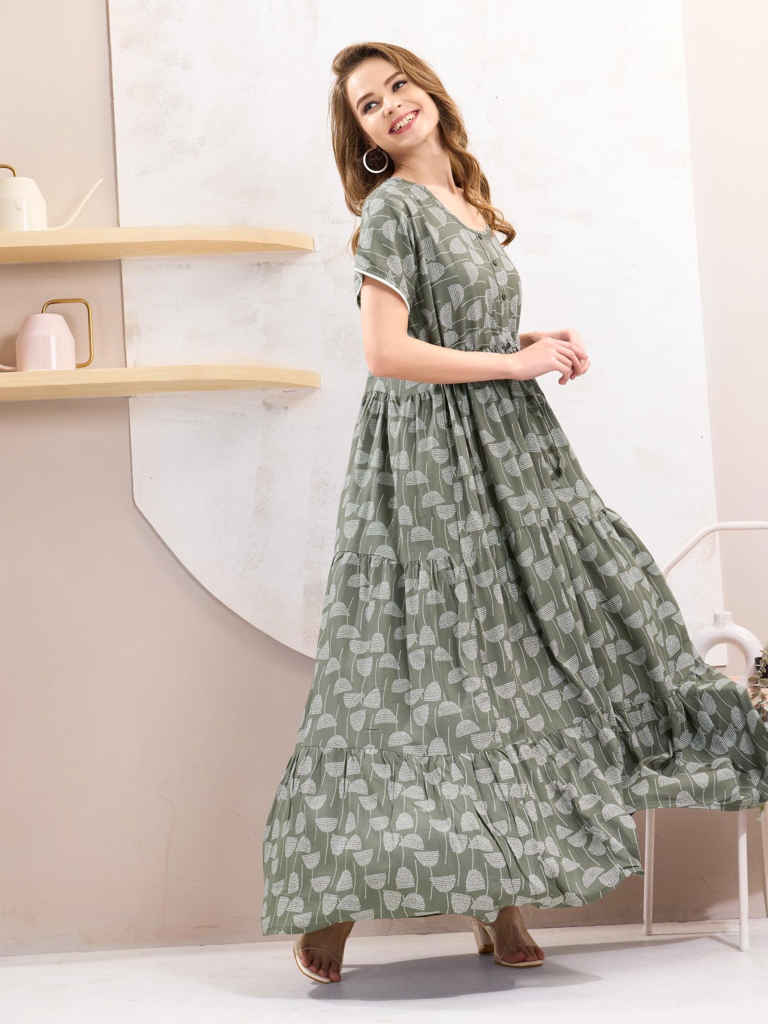 Women’s Rayon Flare Nighty – Chic & Cozy Sleepwear - floramour.in