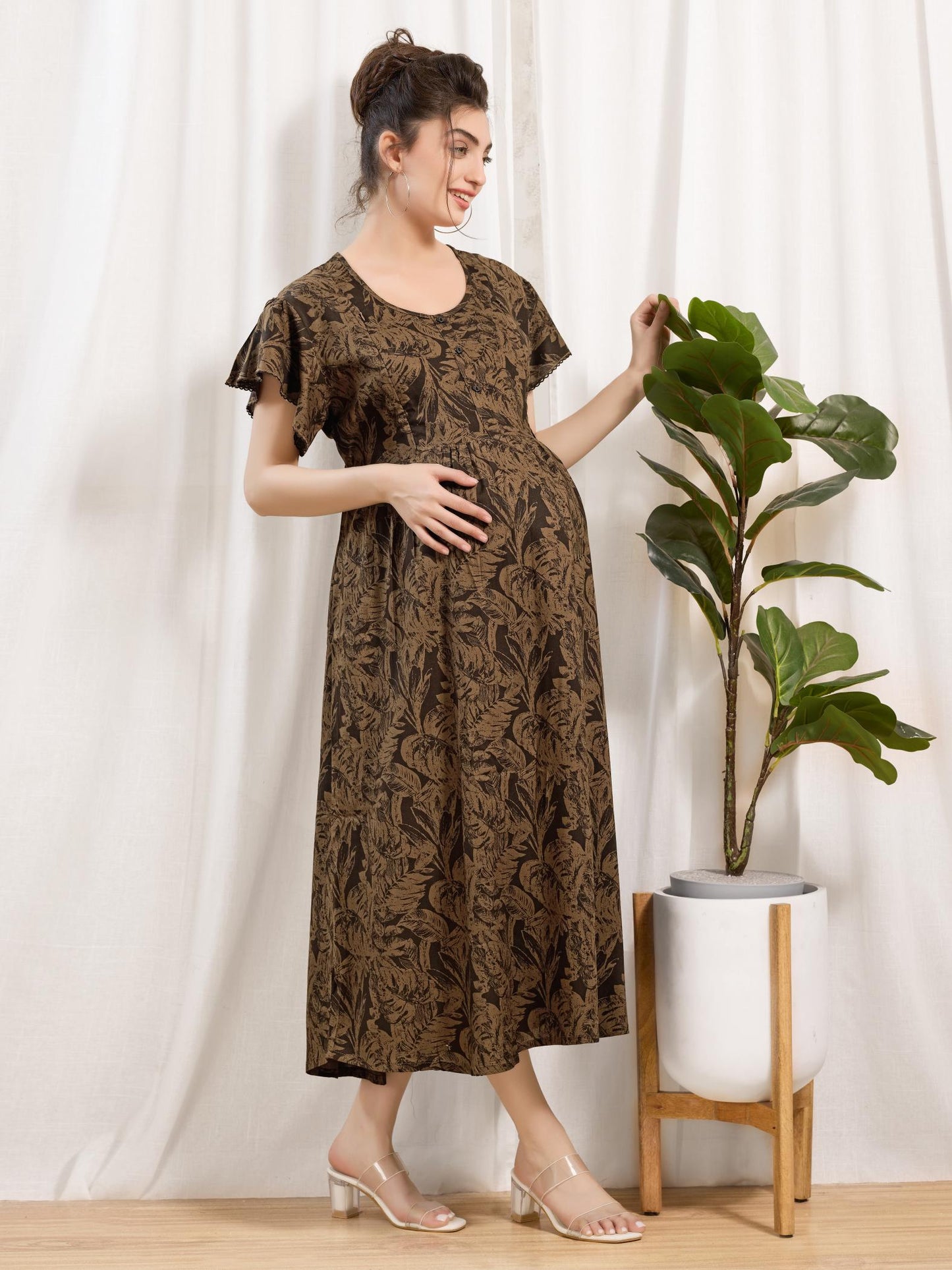 Rayon Maternity Nighty with Zipper