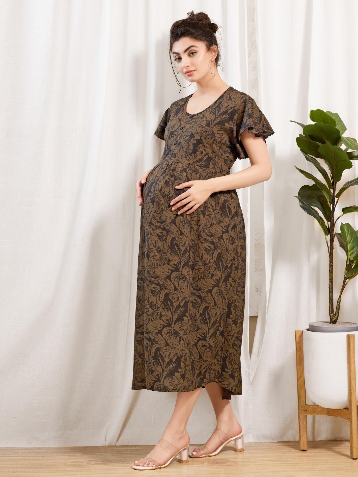 Rayon Maternity Nighty with Zipper
