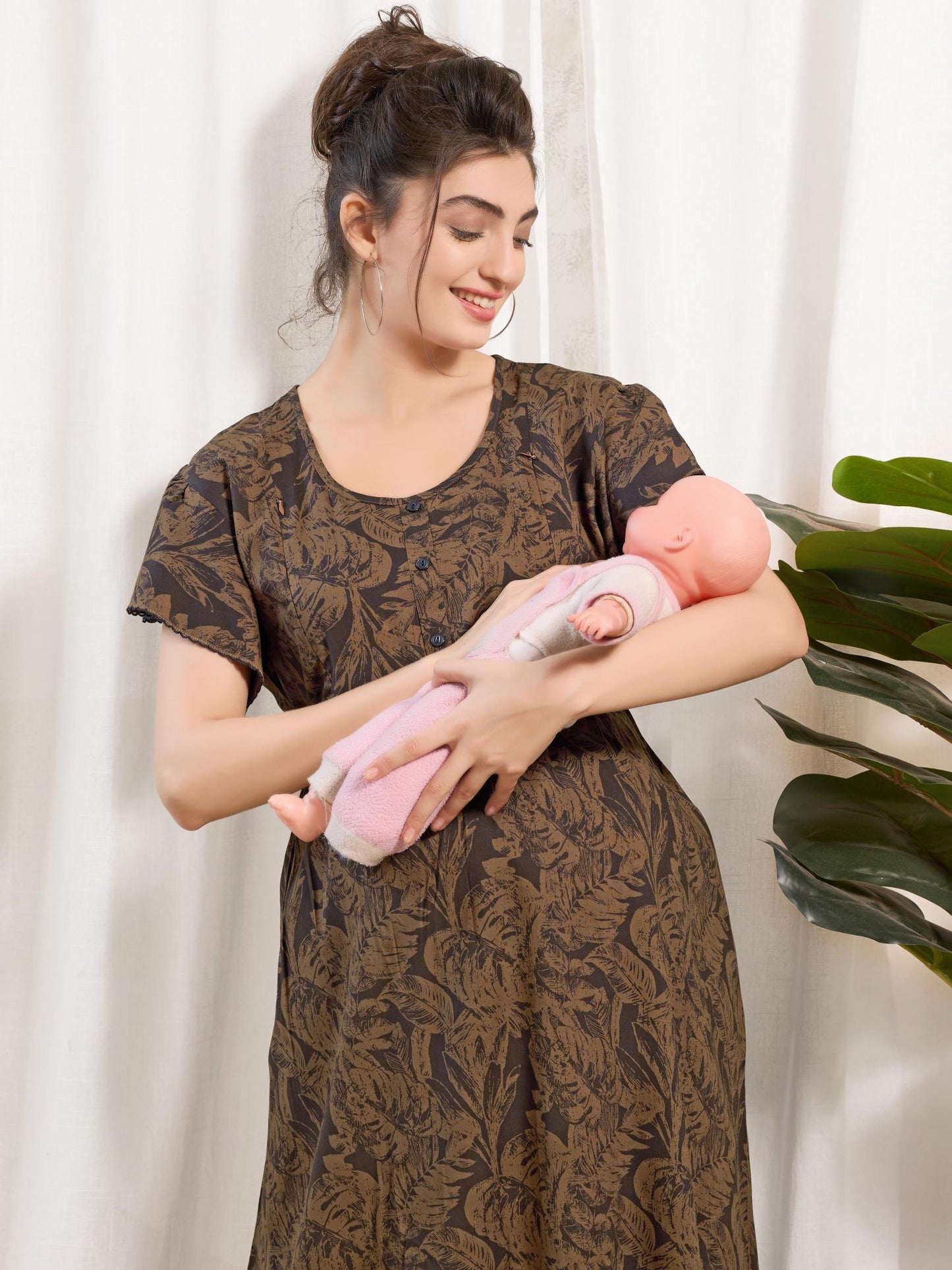Rayon Maternity Nighty with Zipper