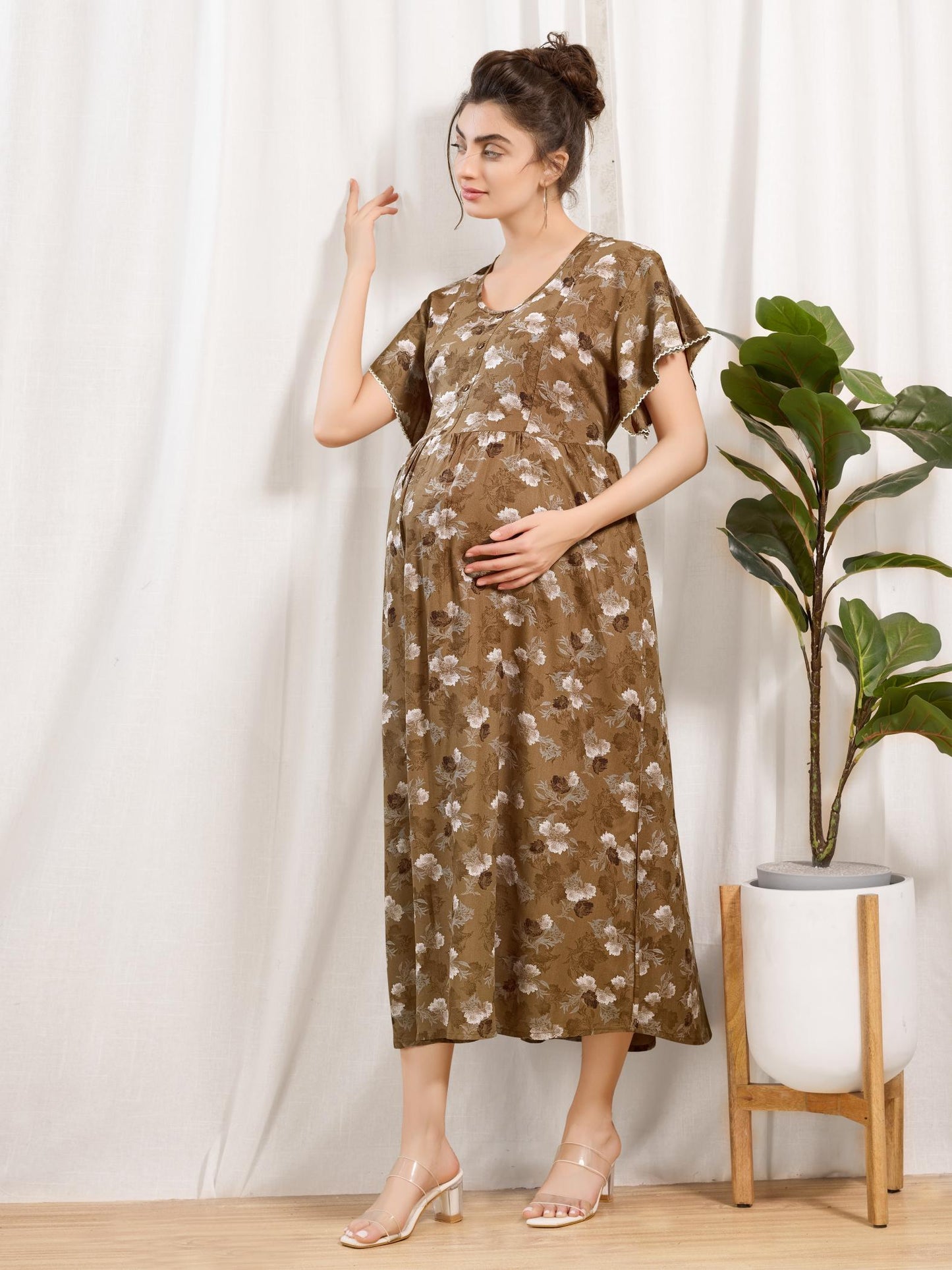 Cotton Rayon Maternity Nighty for Women